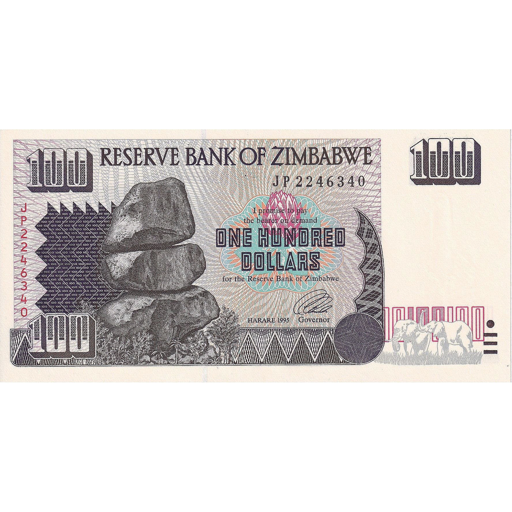 Biljet, Zimbabwe, 100 Dollars, 1995, Undated, KM:9a, NIEUW