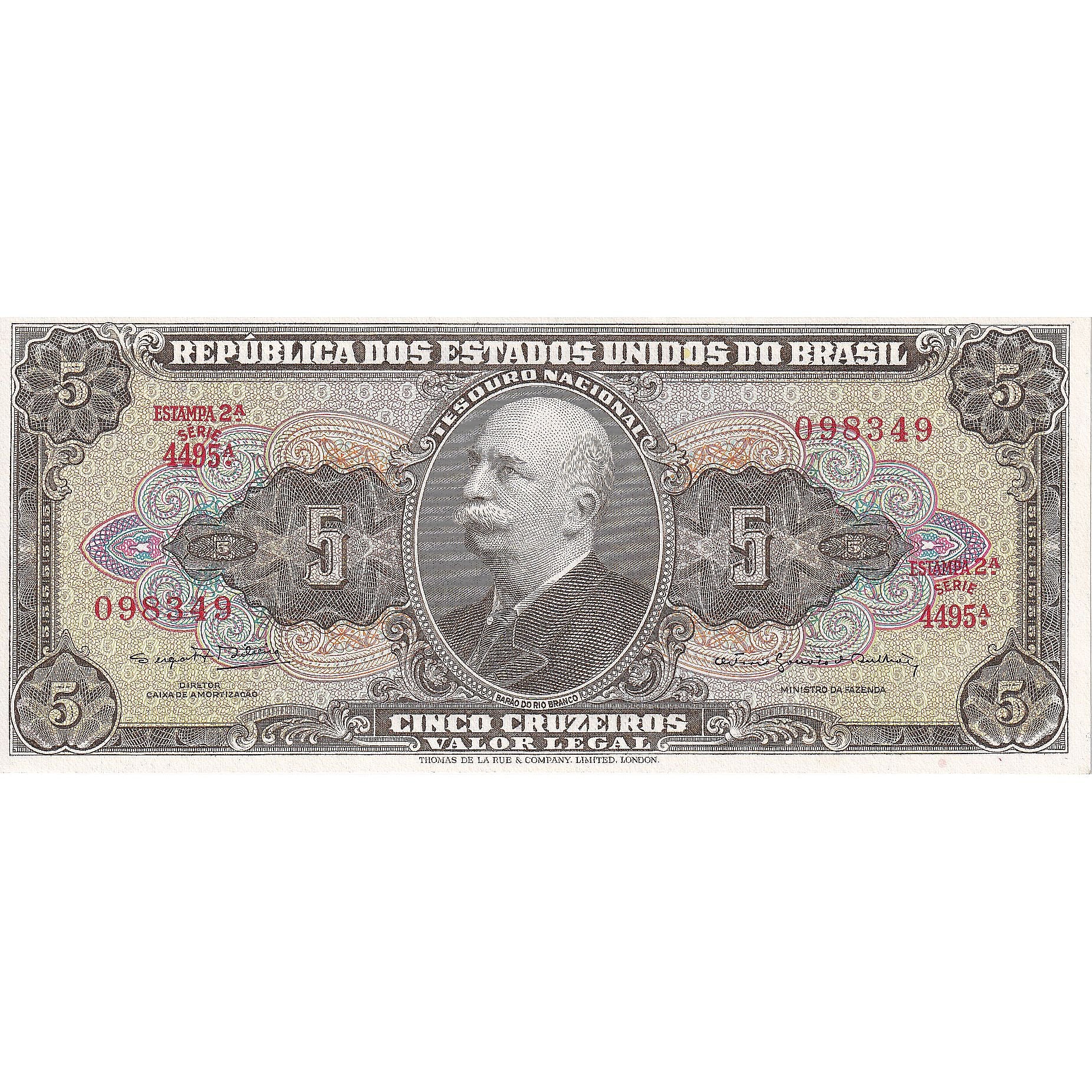 Banknot, Brazylia, 5 Cruzeiros, Undated (1964), KM:176d, UNC(65-70)