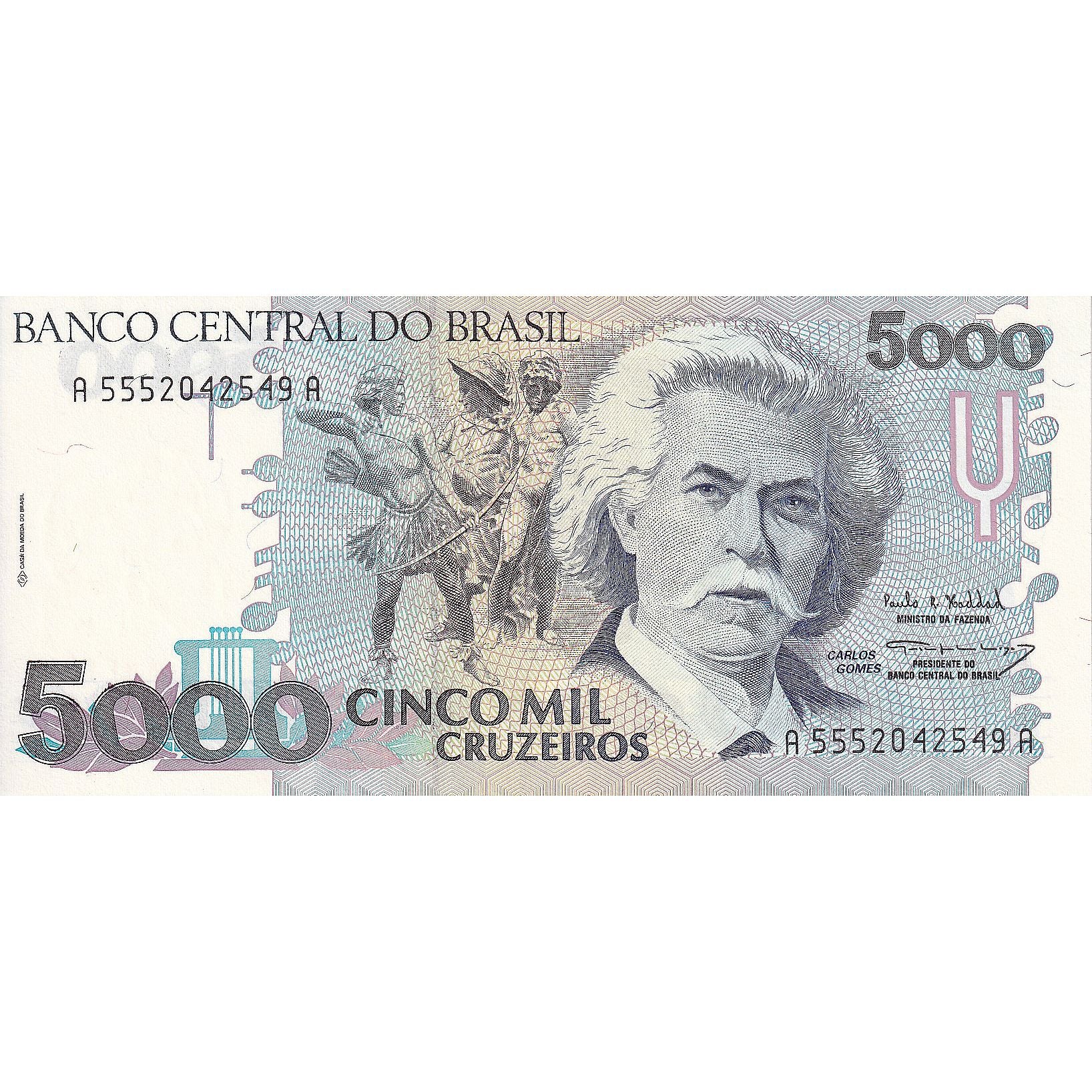 Billete, 5000 Cruzeiros, 1993, Brasil, KM:232c, Undated, UNC