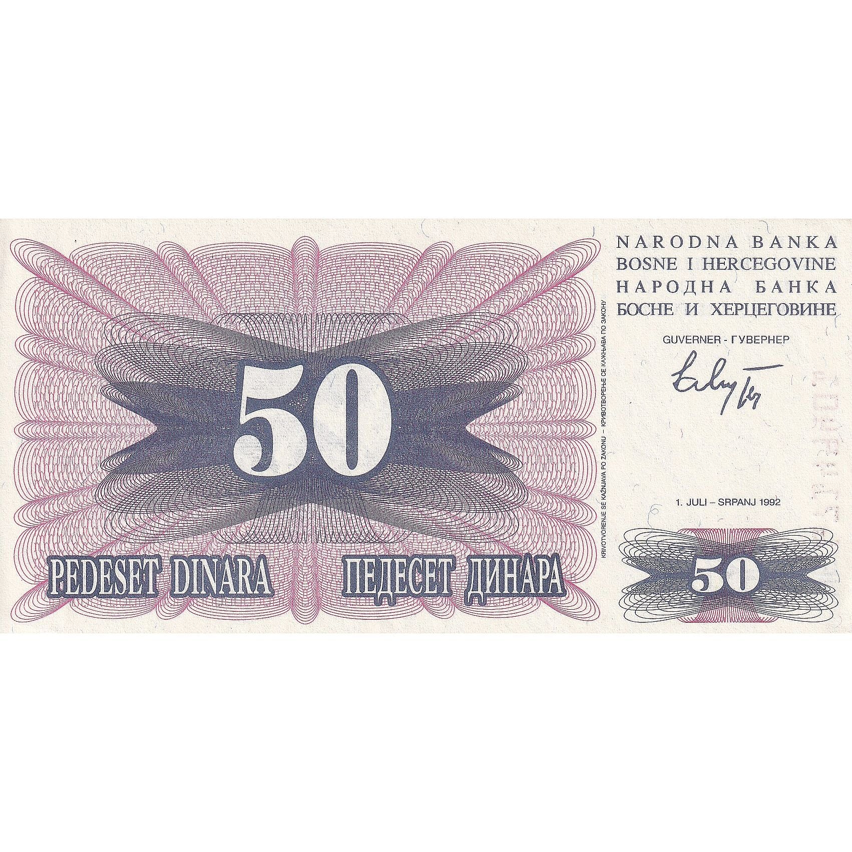 Bosnia - Herzegovina, 50 Dinara, 1992, 1992-07-01, KM:12a, UNC(65-70)