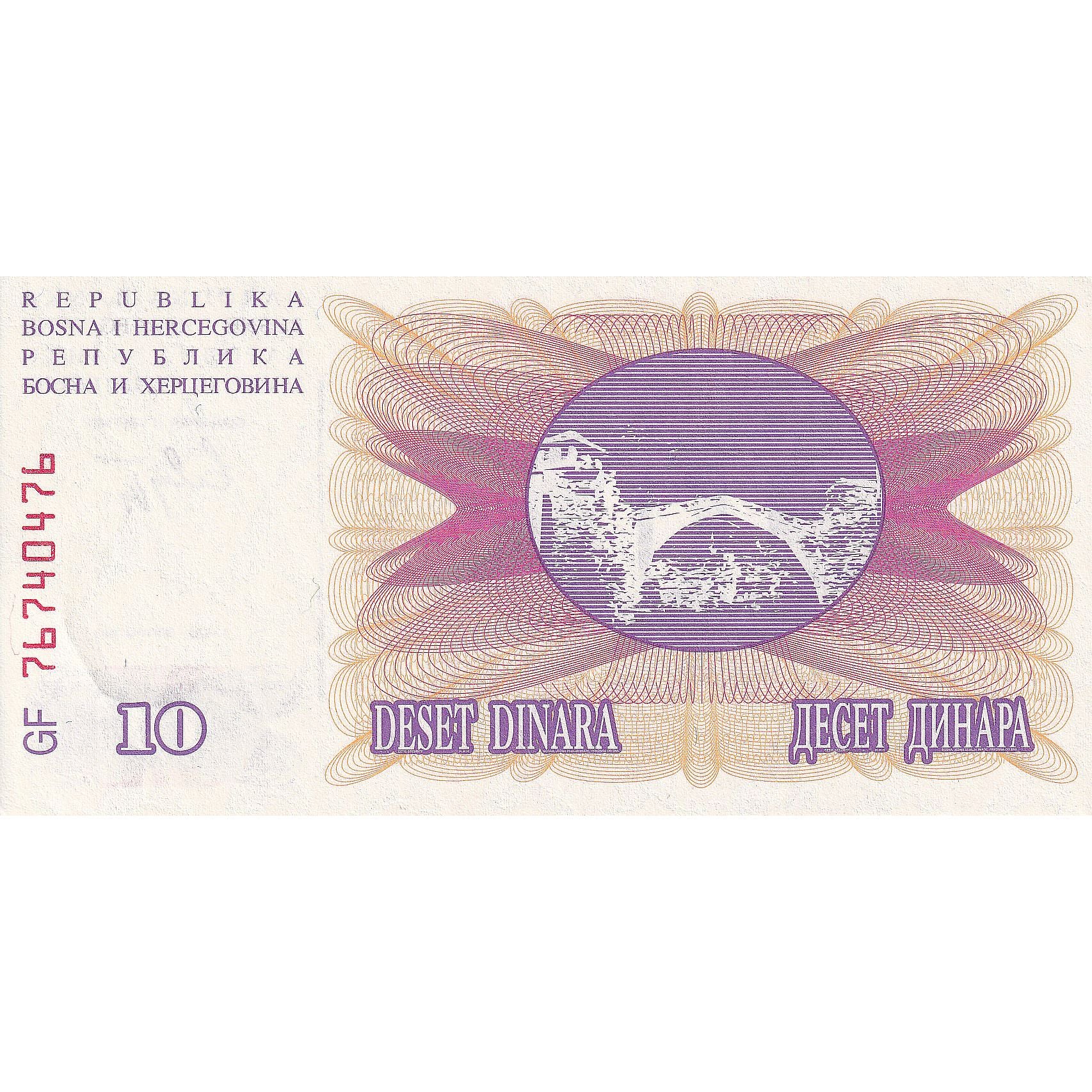 Bosnia - Herzegovina, 10 Dinara, 1992, 1992-07-01, KM:10a, UNC(65-70)