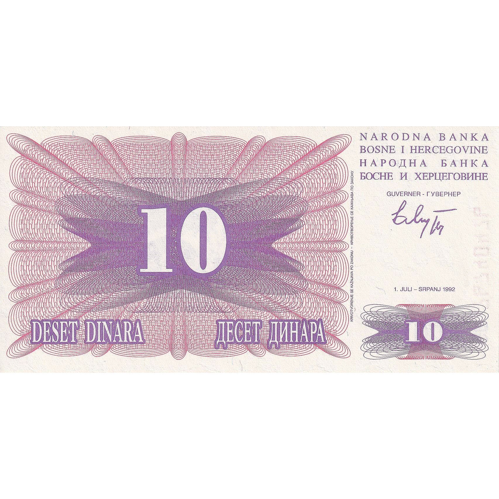 Bosnia - Herzegovina, 10 Dinara, 1992, 1992-07-01, KM:10a, UNC(65-70)