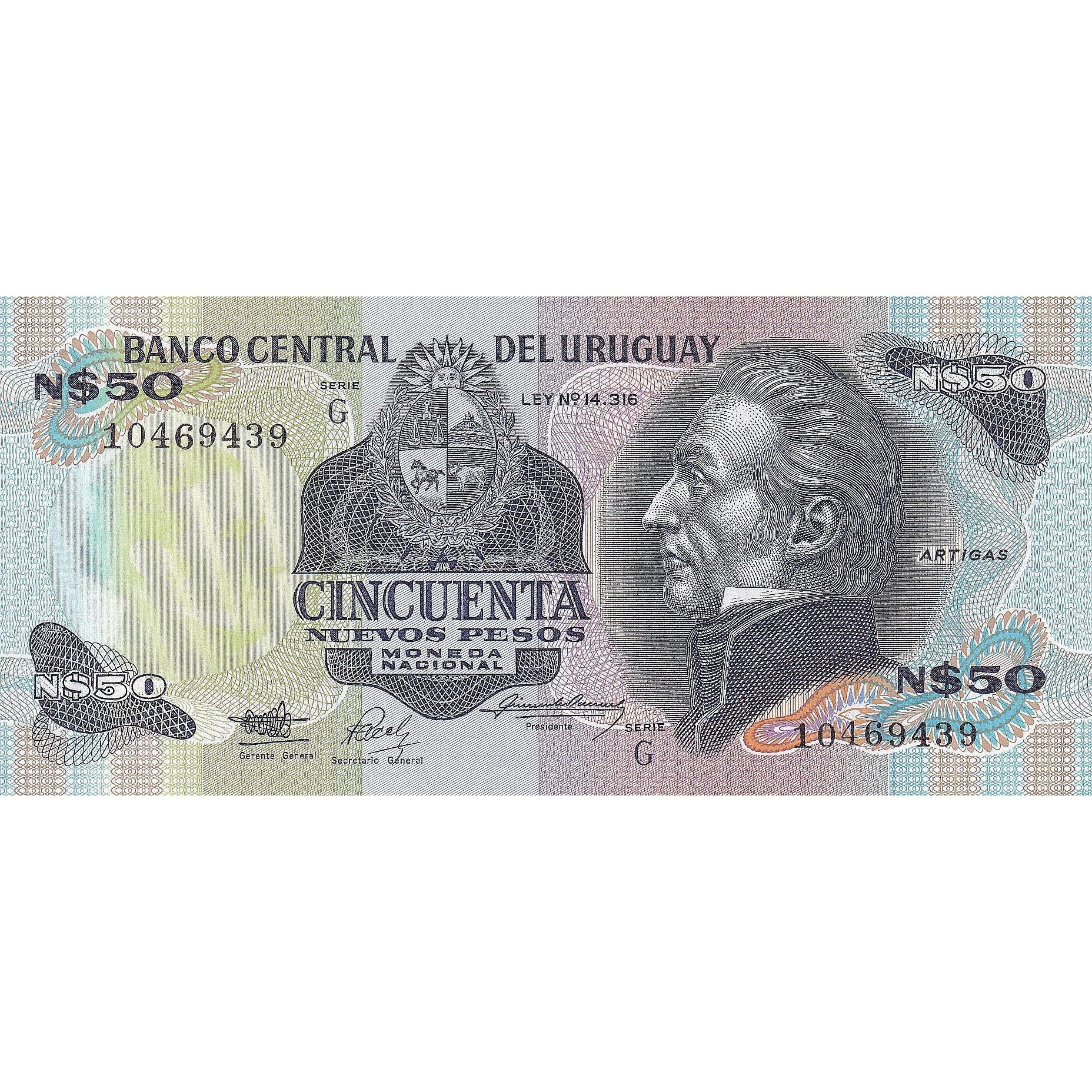 Uruguay, 50 Nuevos Pesos, 1989, KM:61a, UNC(65-70)