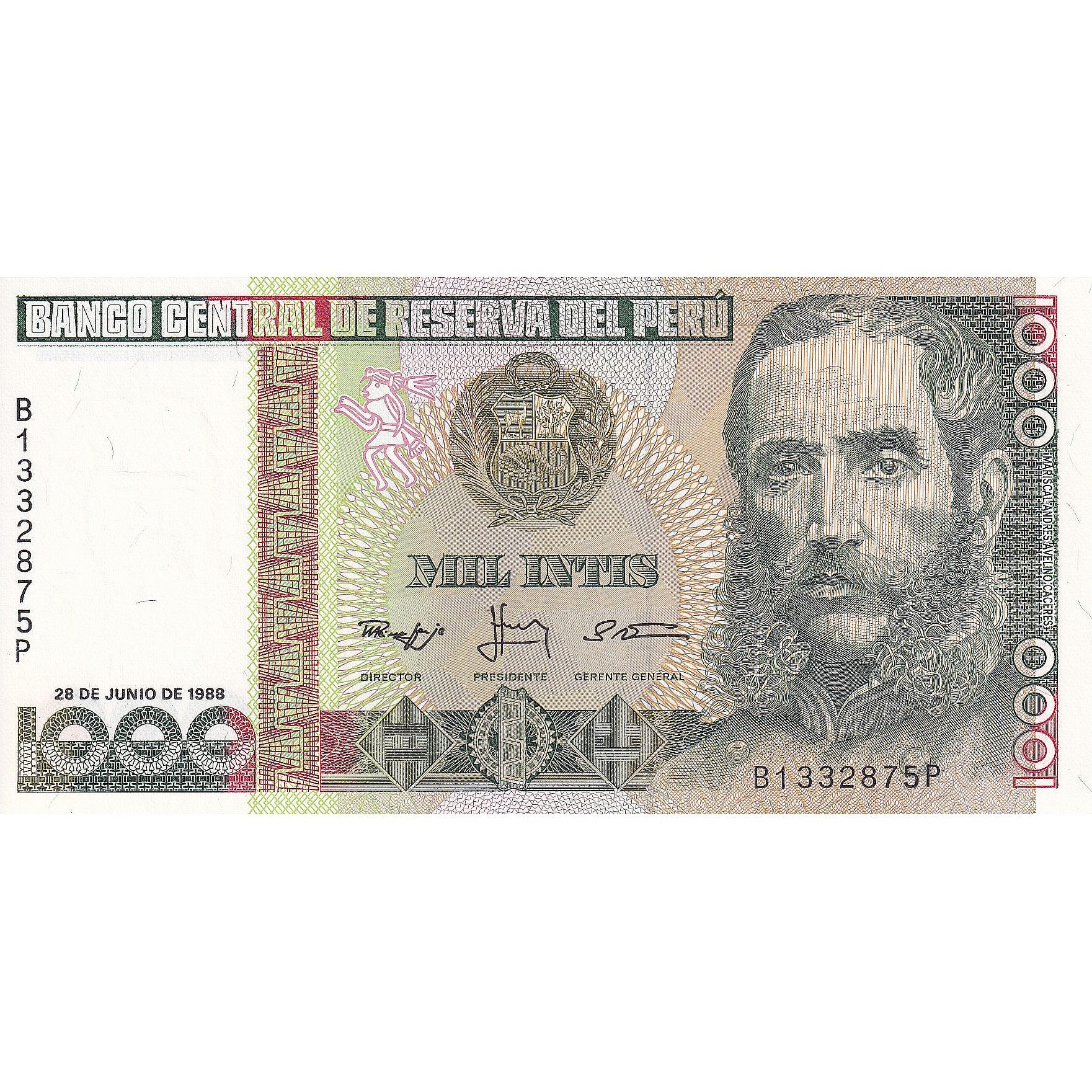 Peru, 1000 Intis, 1988-06-28, KM:136b, UNC(65-70)