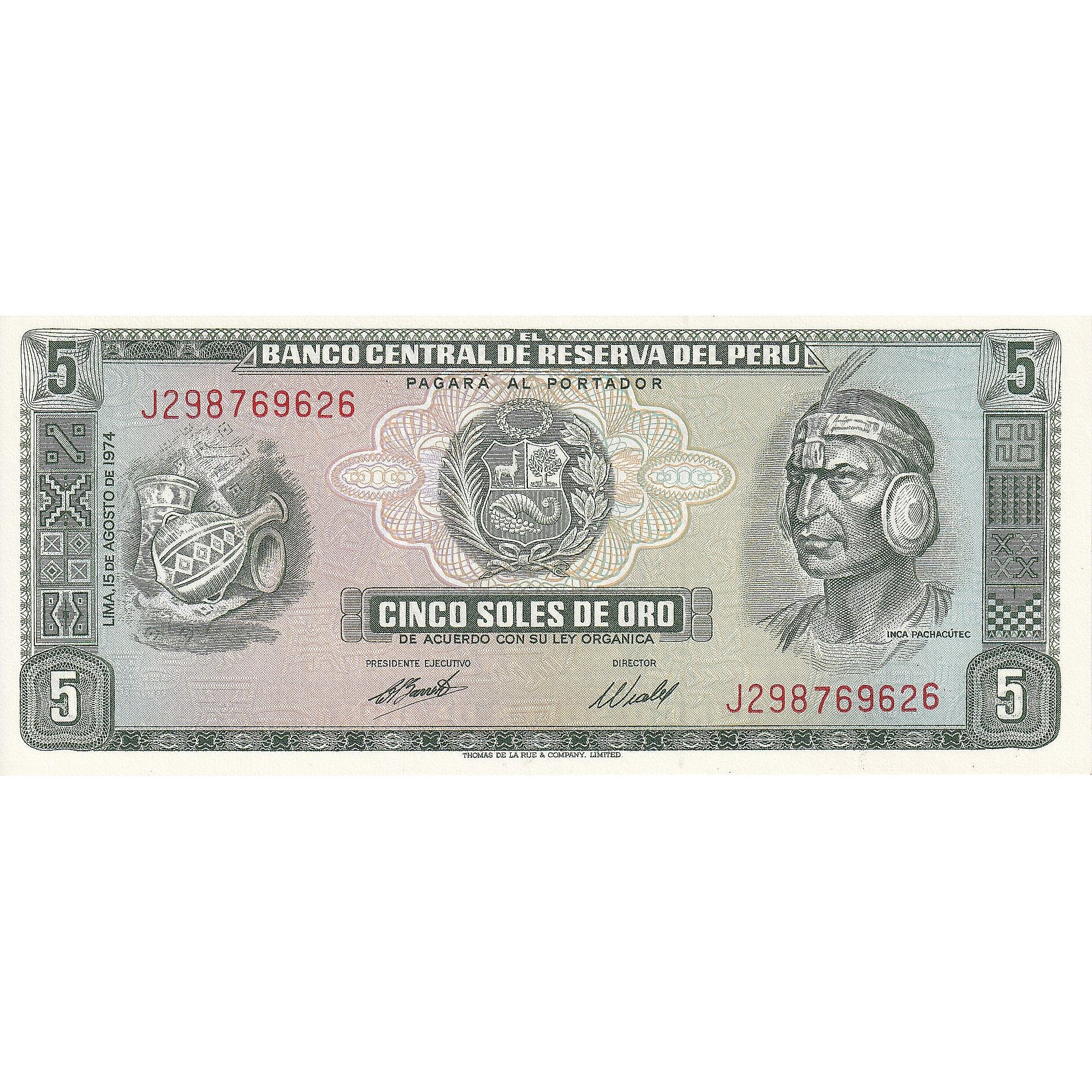 Pérou, 5 Soles De Oro, 1974-08-15, KM:99c, NEUF