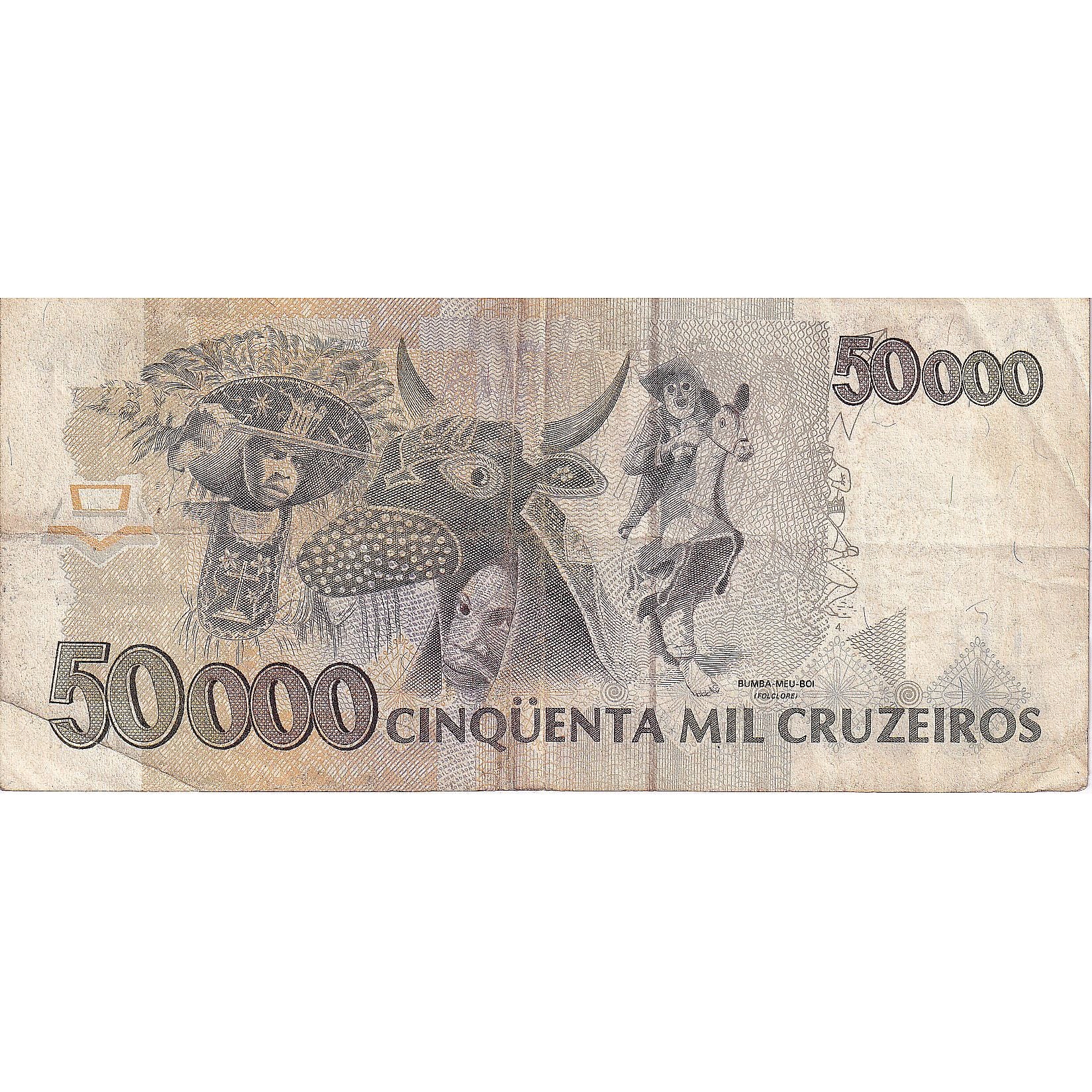 Biljet, Brazilië, 50 Cruzeiros Reais on 50,000 Cruzeiros, 1993, KM:237, TB