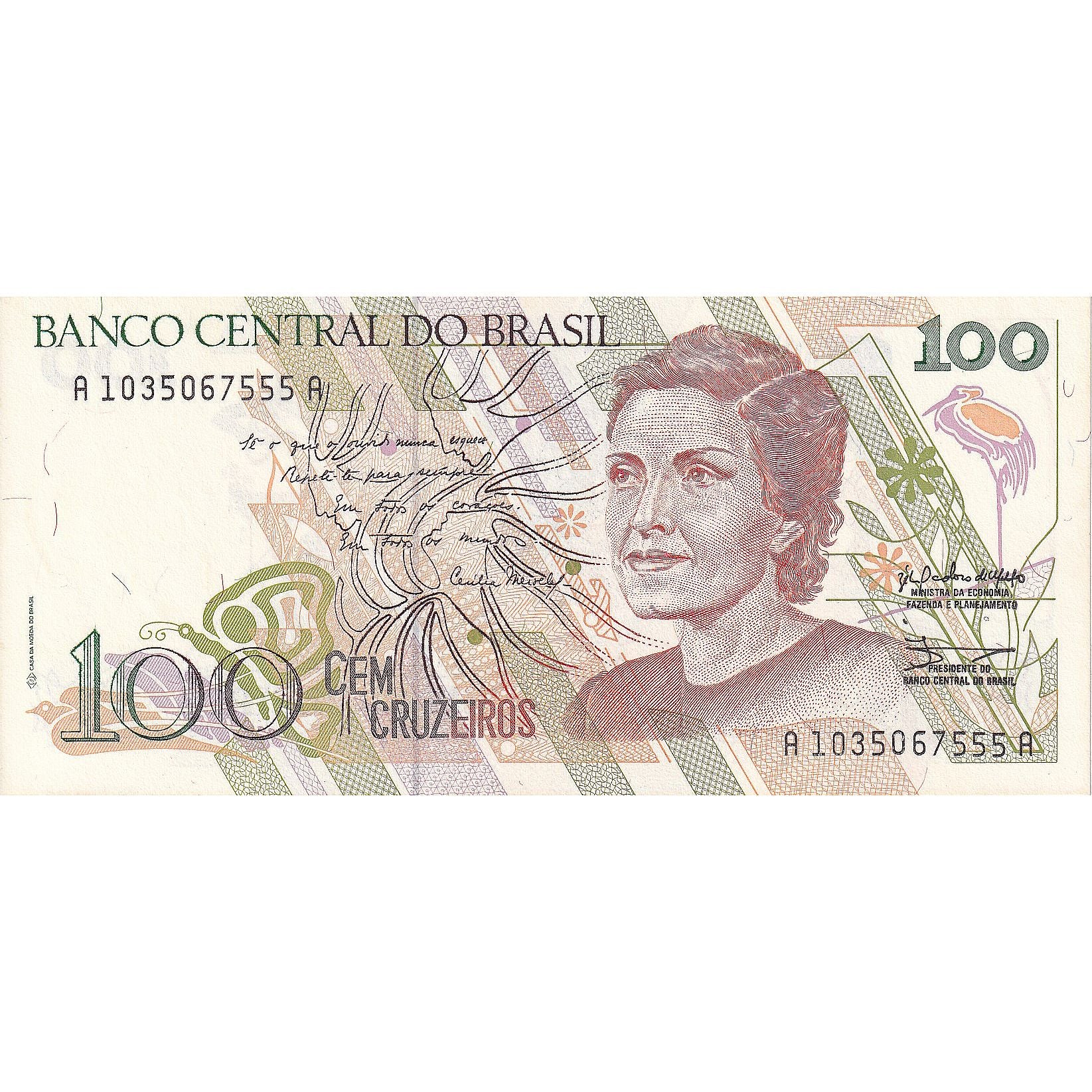 Nota, Brasil, 100 Cruzeiros, 1990-1993, UNdated (1990), KM:228, UNC(65-70)