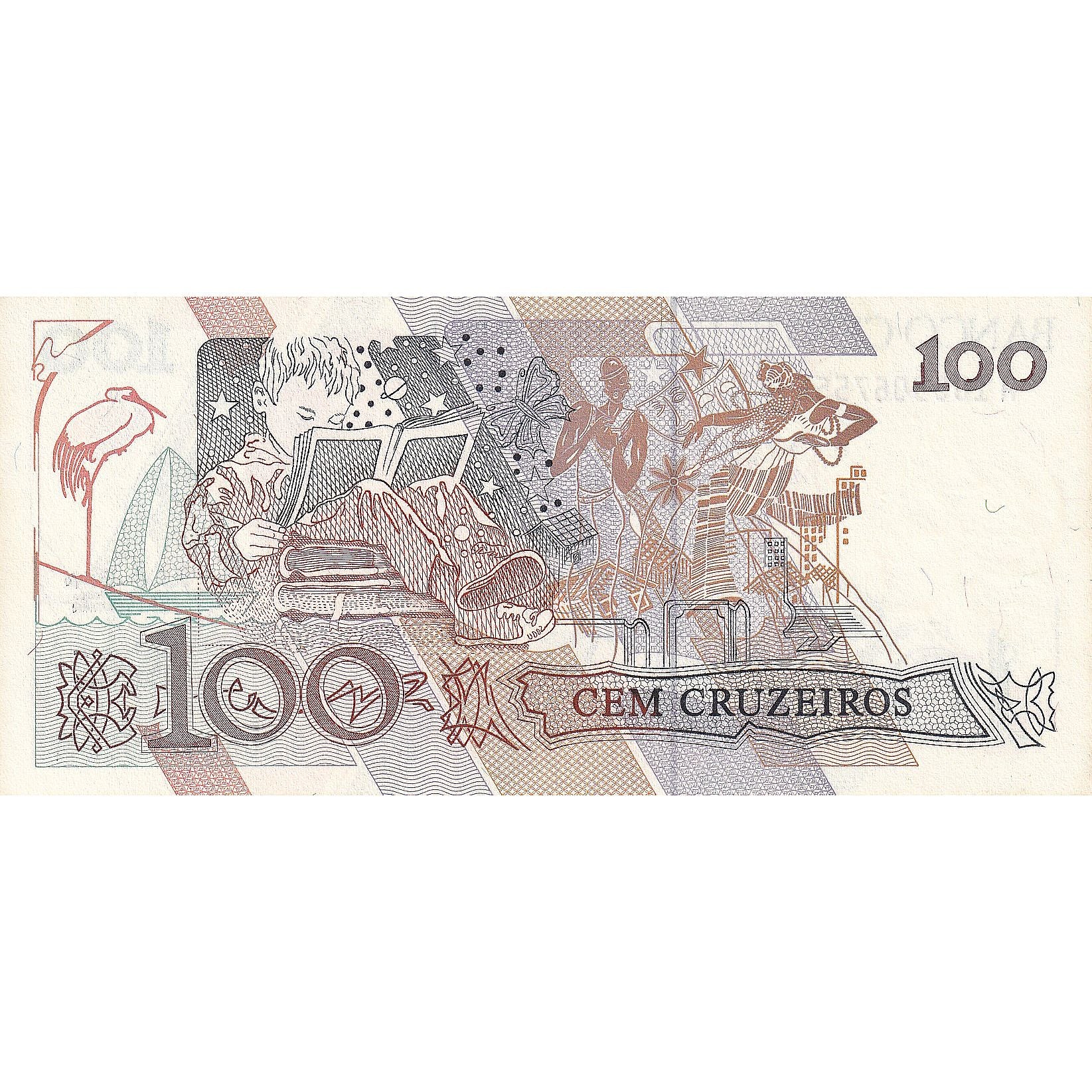 Nota, Brasil, 100 Cruzeiros, 1990-1993, UNdated (1990), KM:228, UNC(65-70)