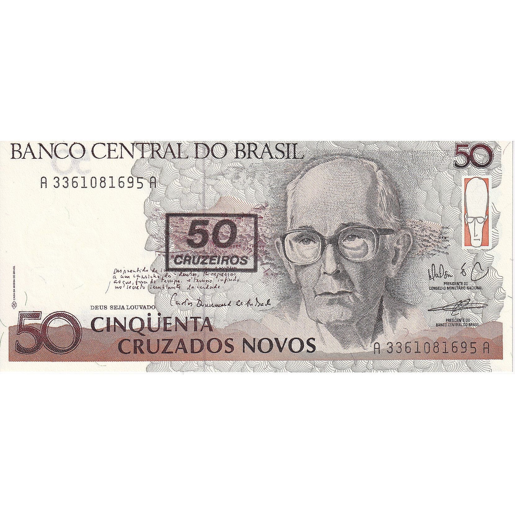 Billete, 50 Cruzeiros on 50 Cruzados Novos, 1990, Brasil, KM:223, UNC