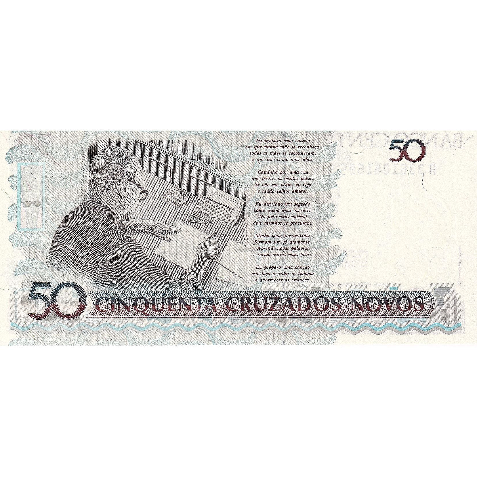 Billete, 50 Cruzeiros on 50 Cruzados Novos, 1990, Brasil, KM:223, UNC
