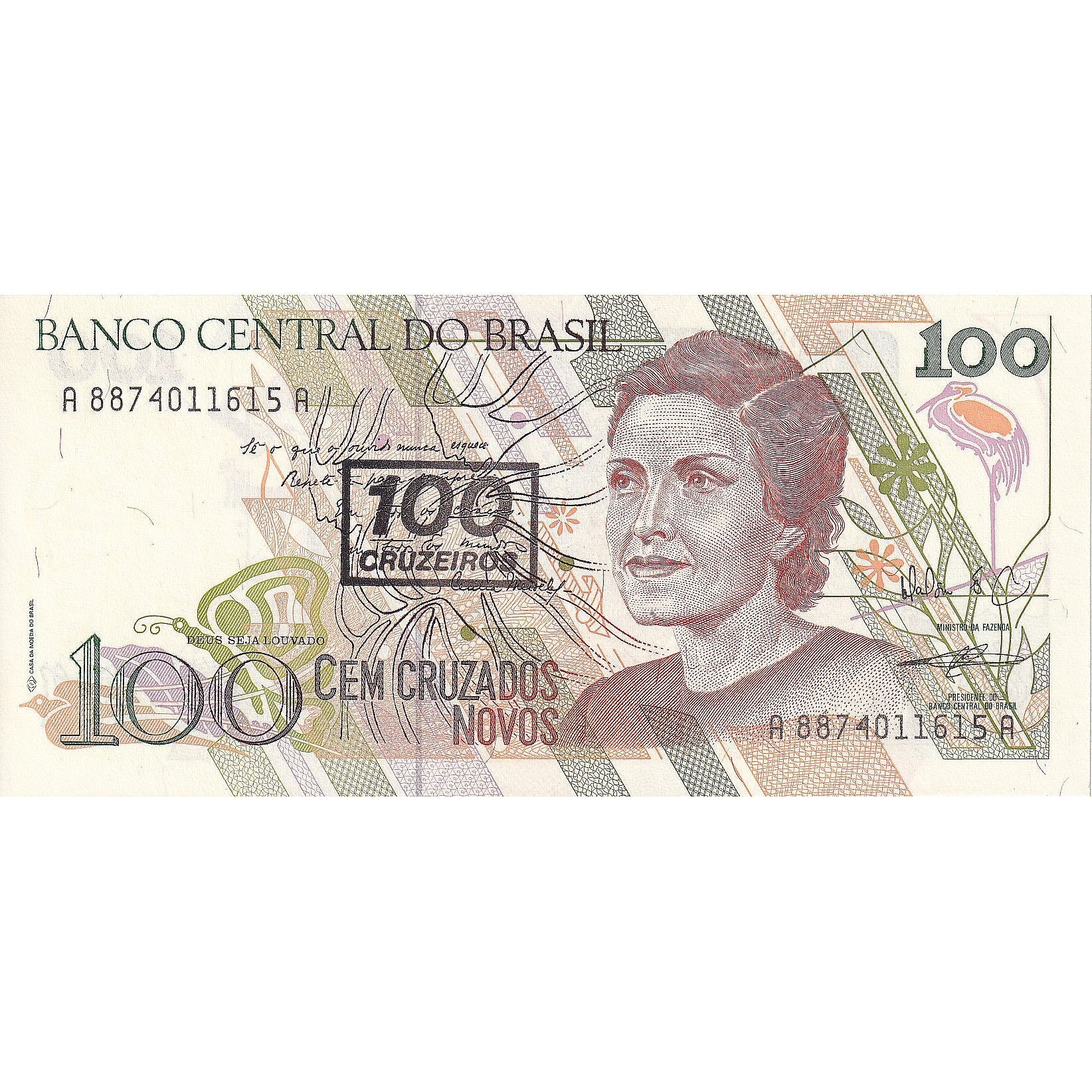 Banknote, Brazil, 100 Cruzeiros on 100 Cruzados Novos, 1990, KM:224b, UNC(65-70)