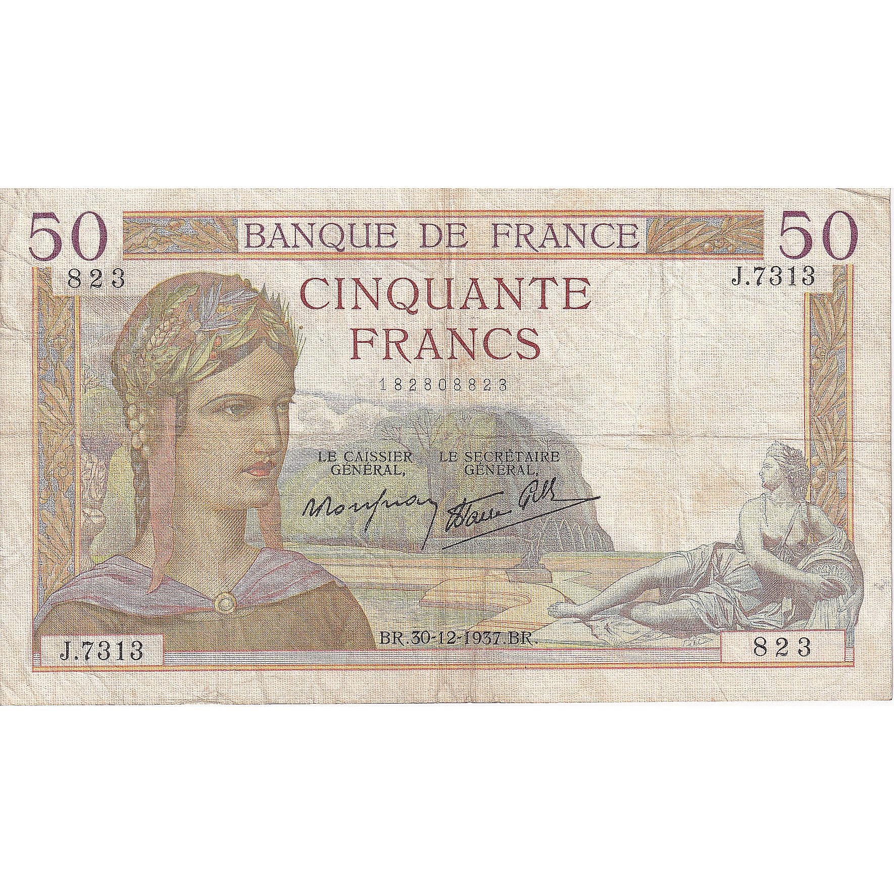Francia, 50 Francs, Cérès, 1937, J.7313, MB+, Fayette:18.6, KM:81