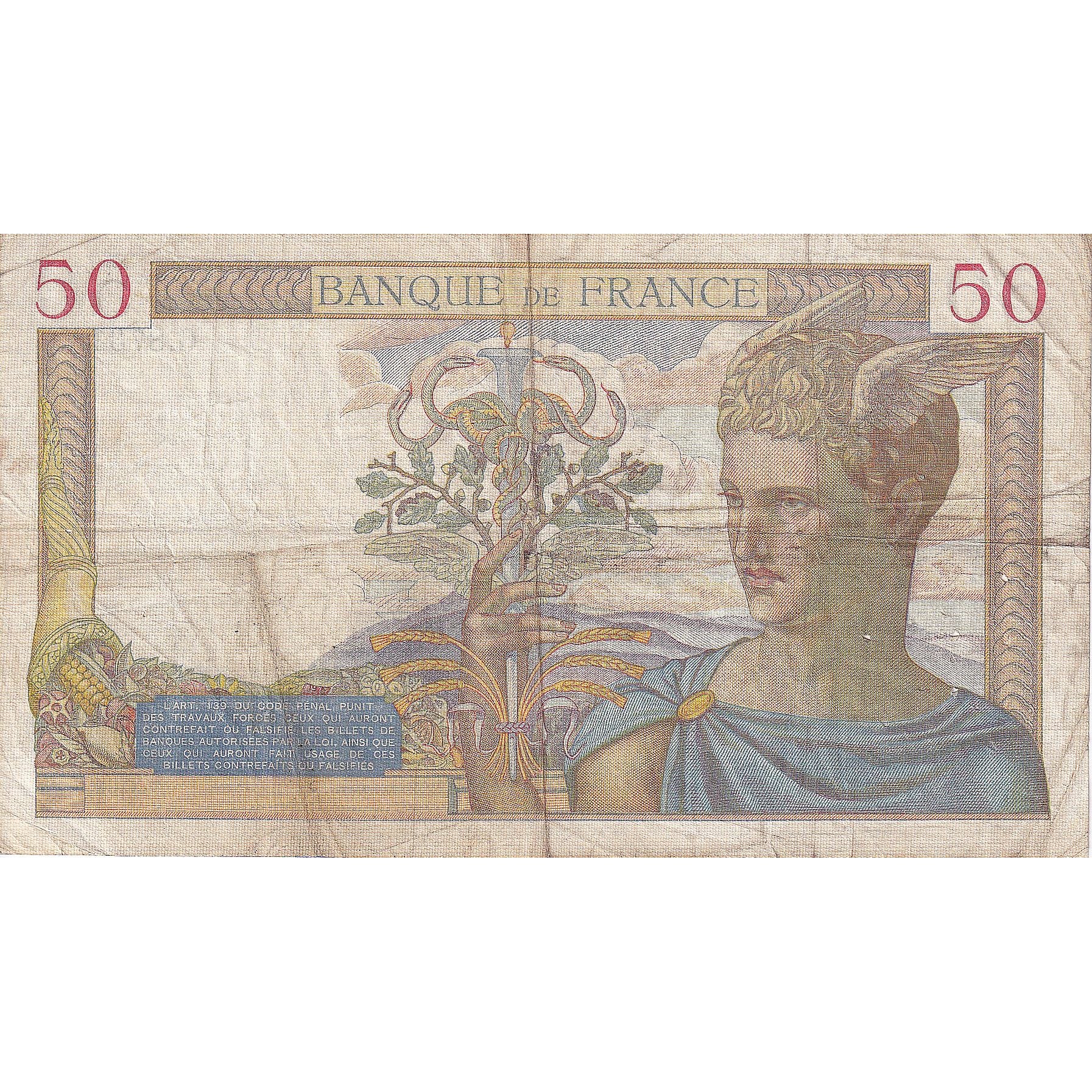 Francia, 50 Francs, Cérès, 1938, G.8731, BC, Fayette:18.16, KM:85b