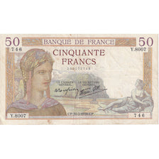 França, 50 Francs, Cérès, 1938, Y.8007, EF(40-45), Fayette:18.11, KM:85b