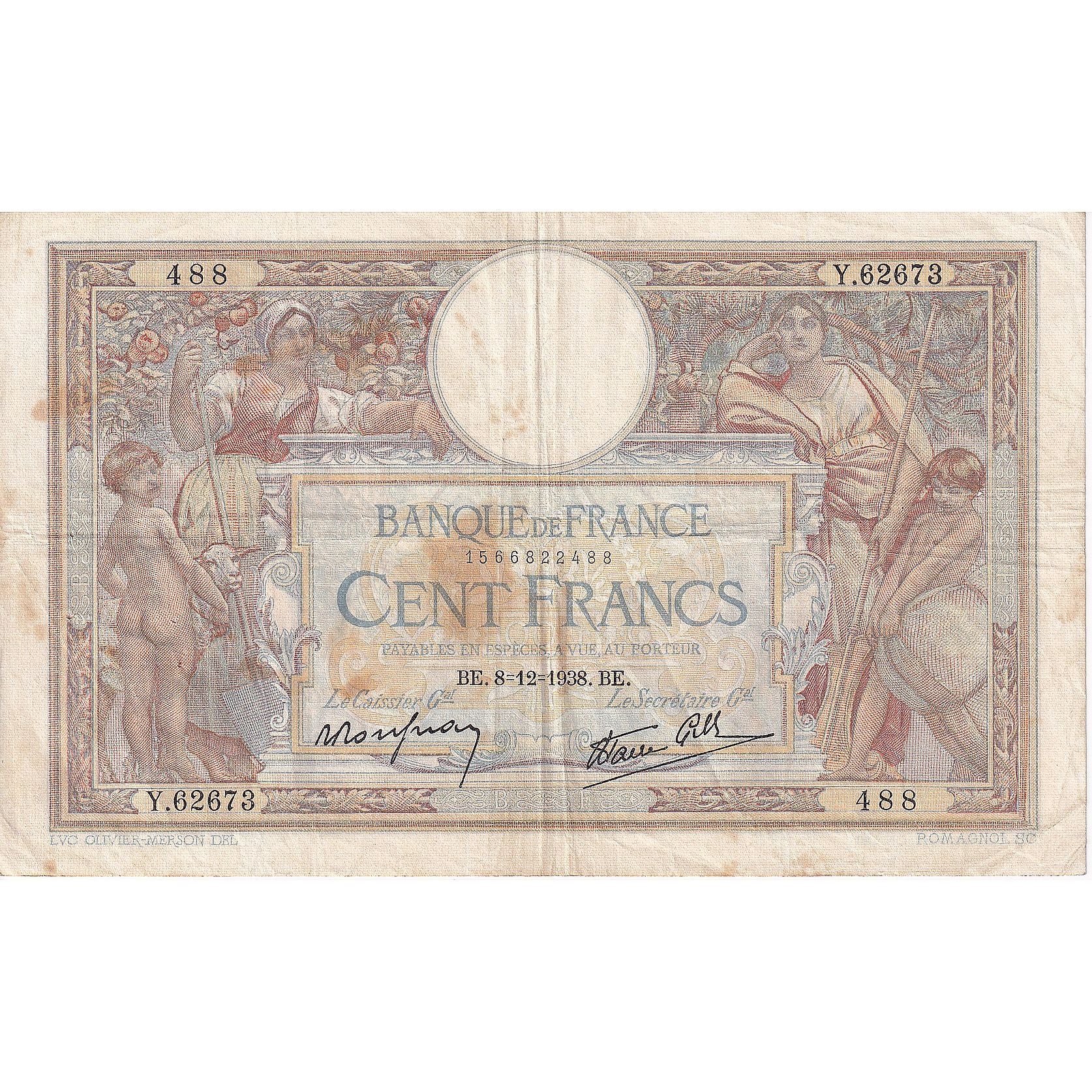 Francja, 100 Francs, Luc Olivier Merson, 1938, Y.62673, VF(20-25)