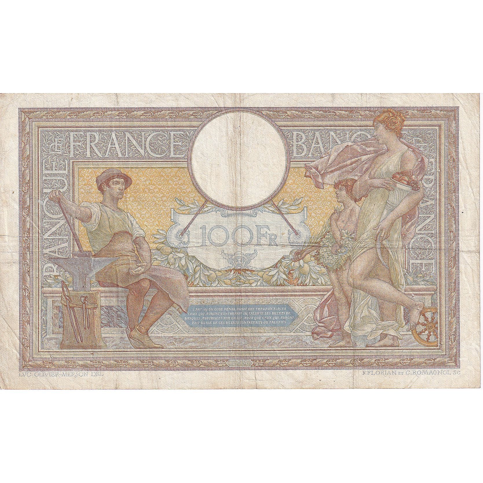 Francja, 100 Francs, Luc Olivier Merson, J.53031, VF(20-25), Fayette:24.16