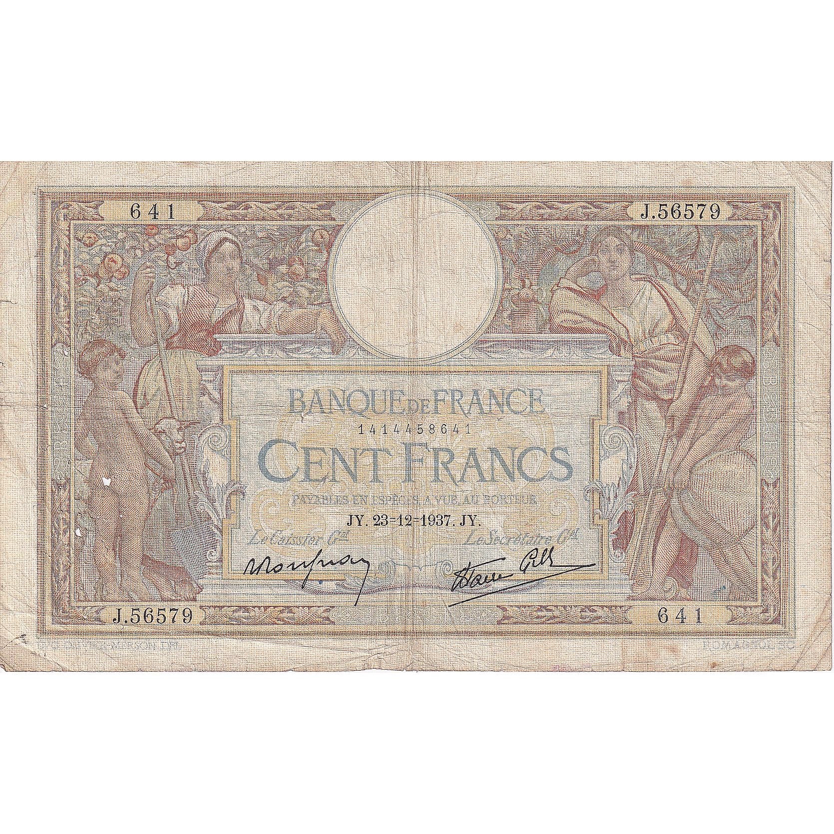 Francja, 100 Francs, Luc Olivier Merson, 1937, J.56579, VF(20-25), Fayette:25.6