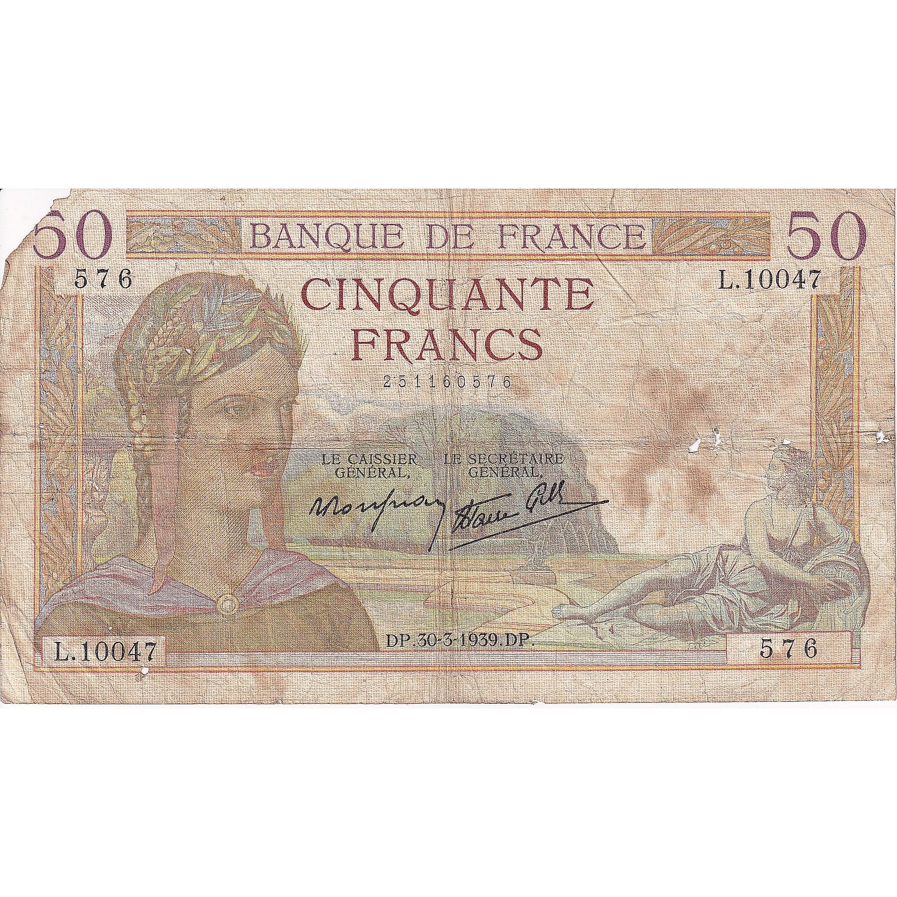 Francia, 50 Francs, 1939, F.10097, MB, Fayette:18.24, KM:85b