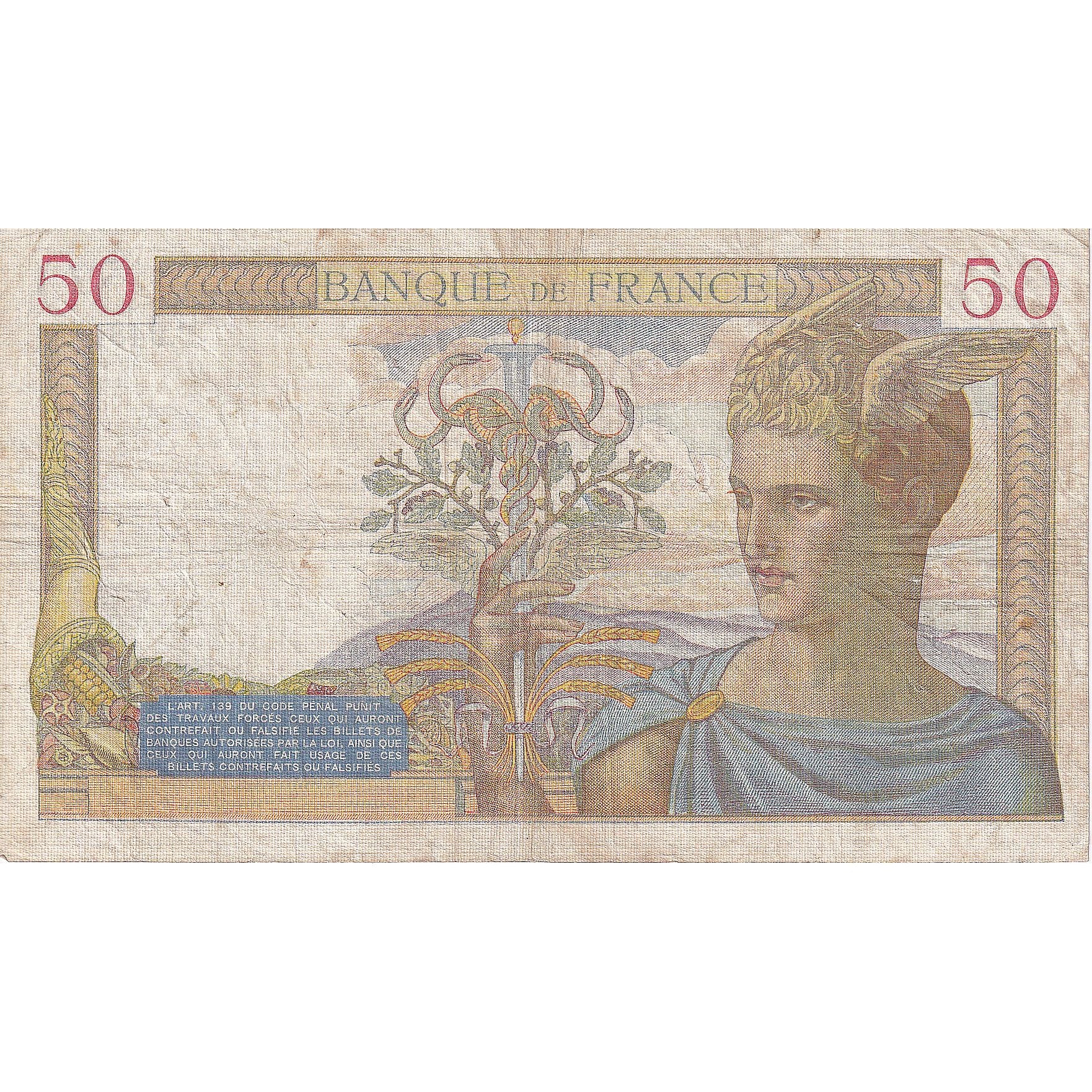 Frankrijk, 50 Francs, Cérès, 1939, P.9484, TB, Fayette:18.20, KM:85b
