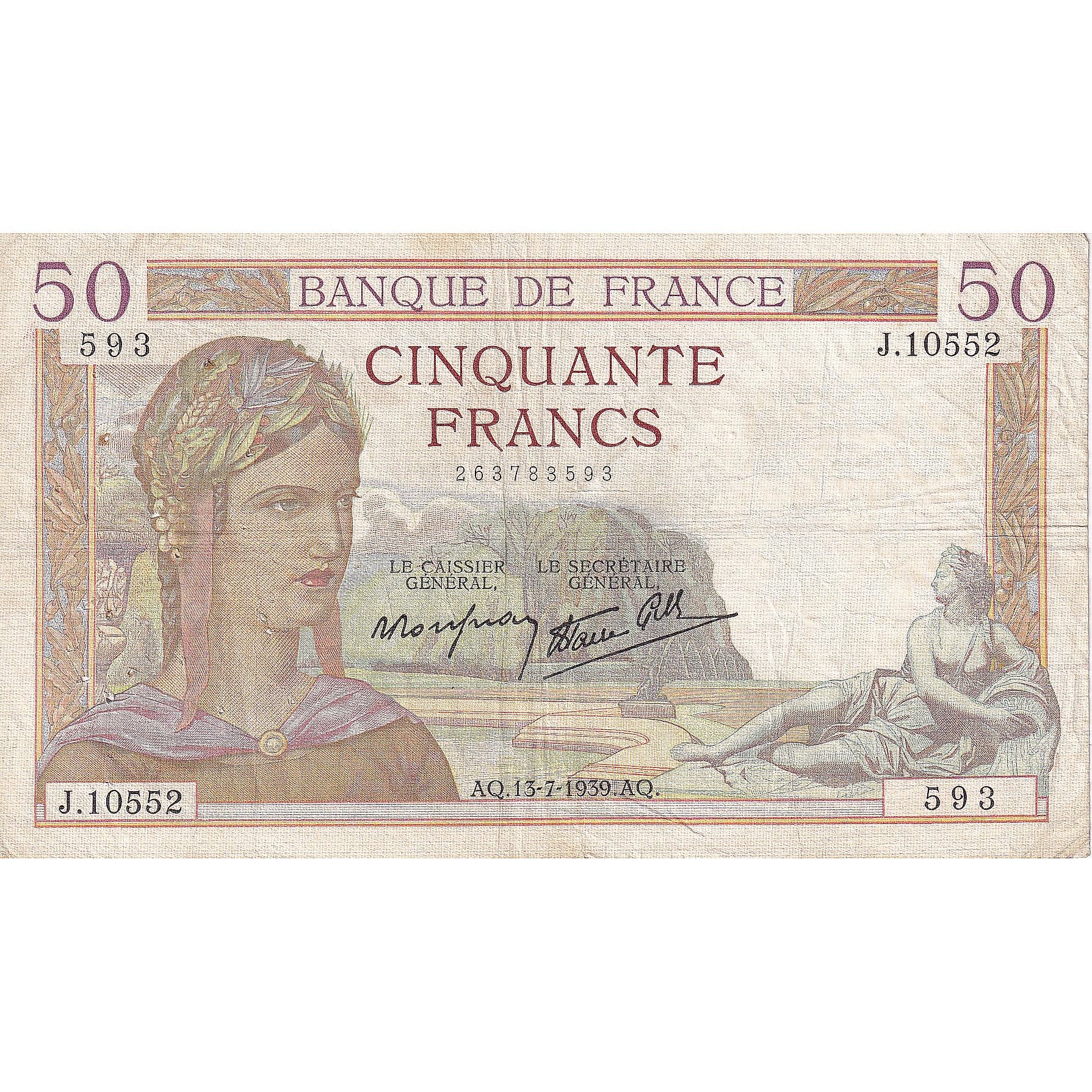 Frankrijk, 50 Francs, Cérès, 1939, J.10552, TTB, Fayette:18.28, KM:85b