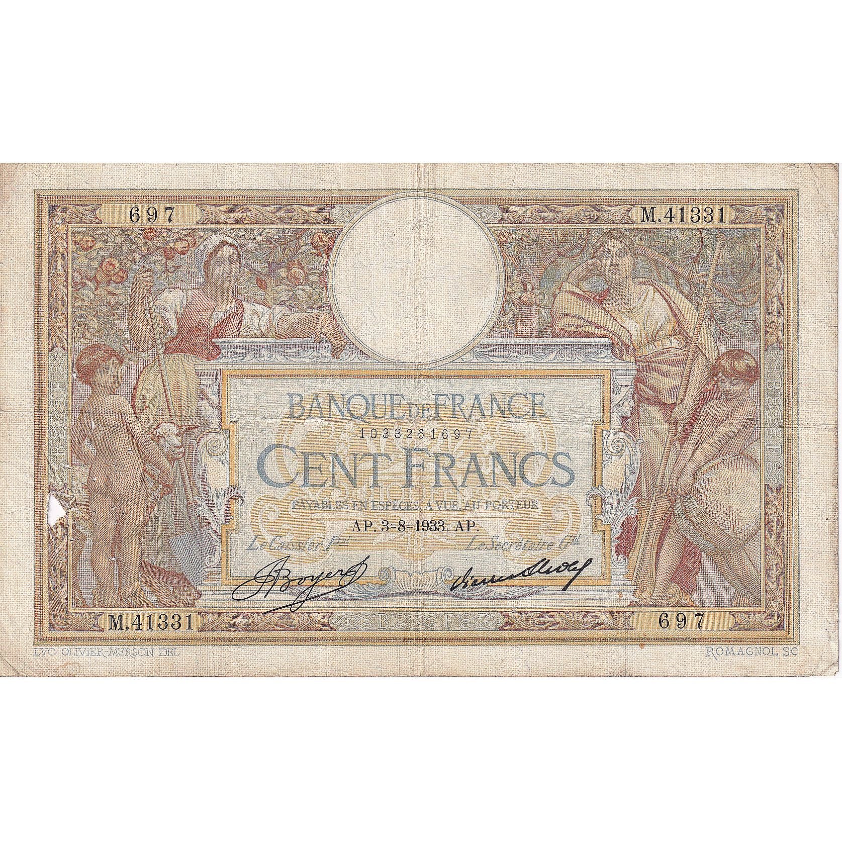 Francia, 100 Francs, Luc Olivier Merson, 1933, M.41331, BC+, Fayette:24.12