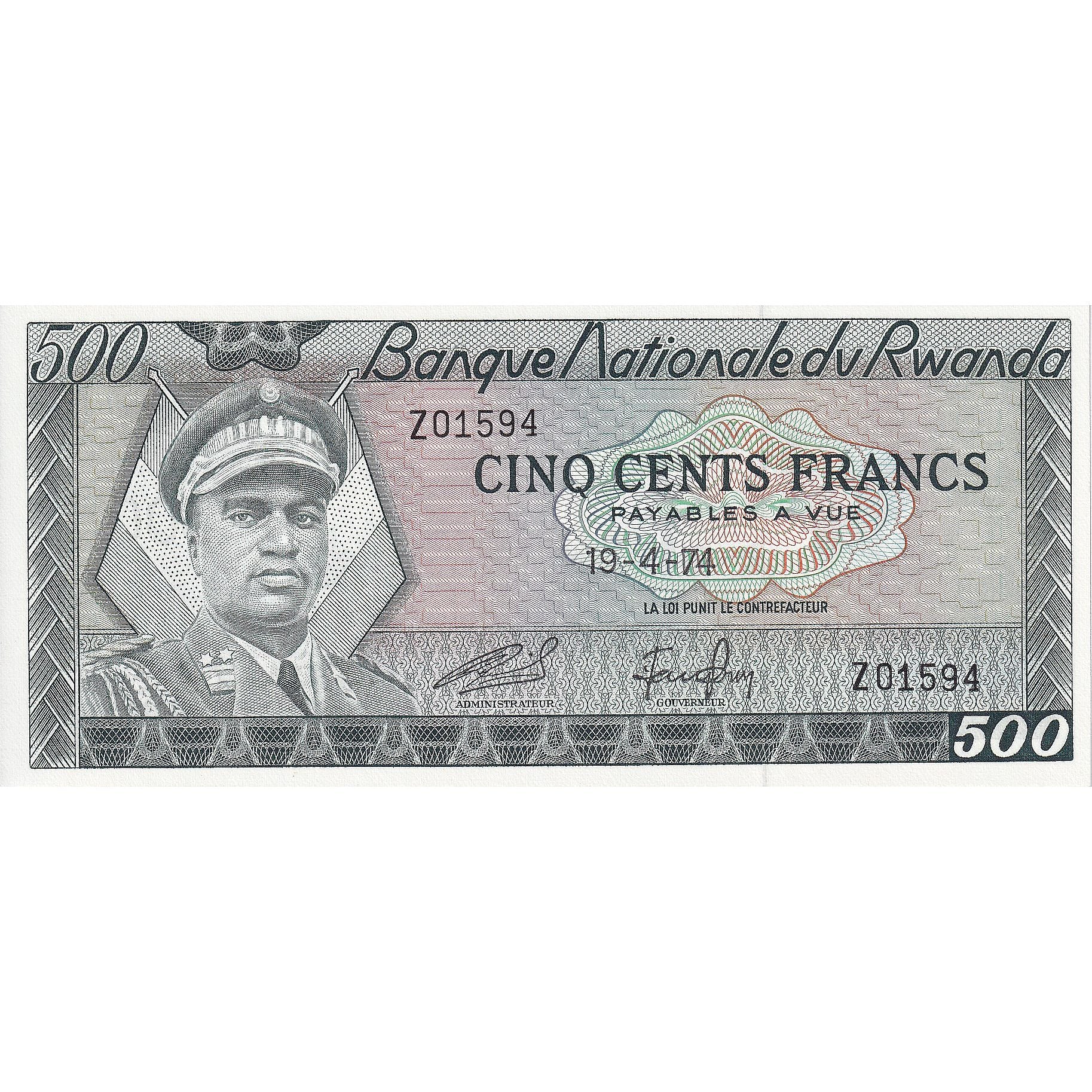 Ruanda, 500 Francs, 1974, 1974-04-19, KM:11a, UNC(65-70)