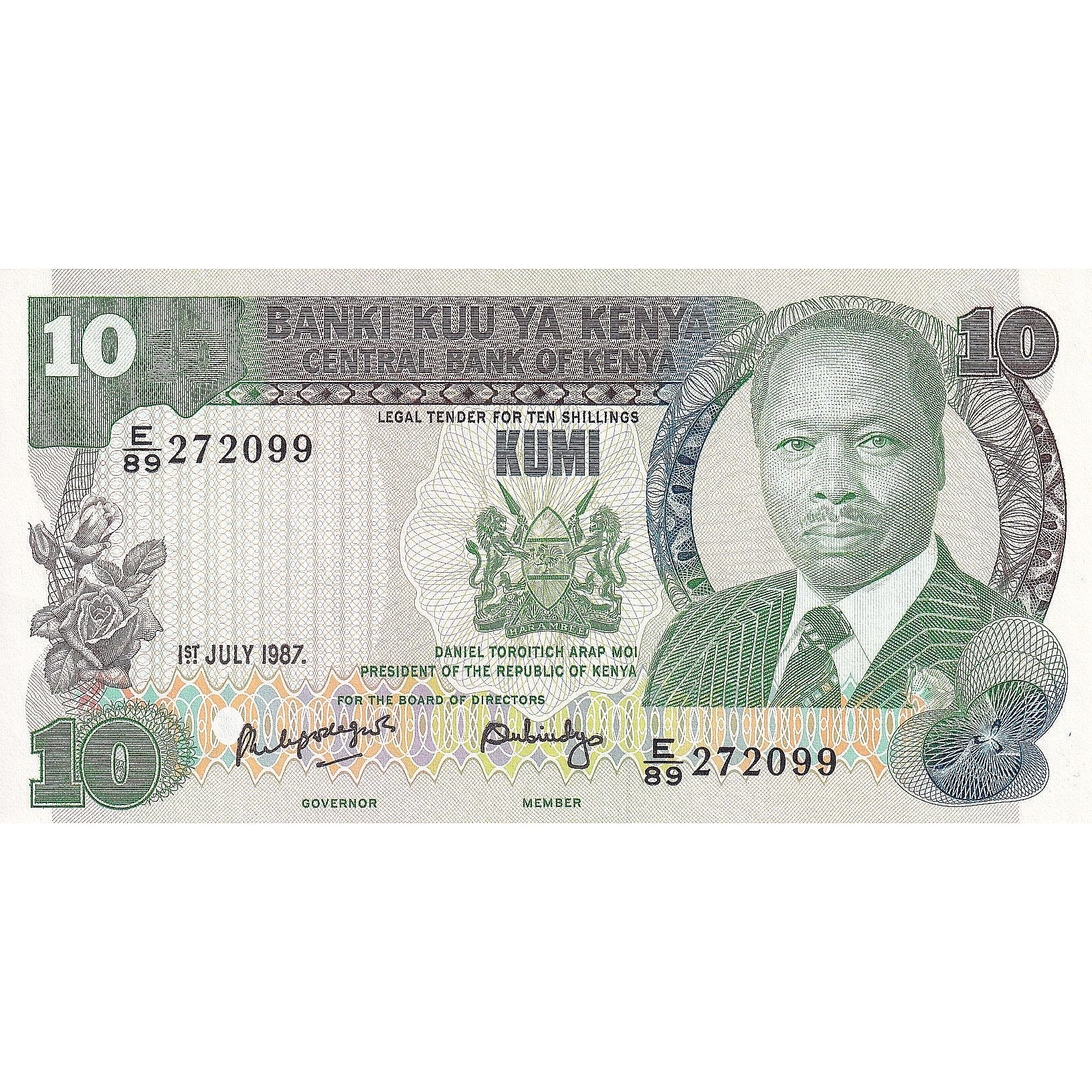 Billet, Kenya, 10 Shillings, 1987, 1987-07-01, NEUF