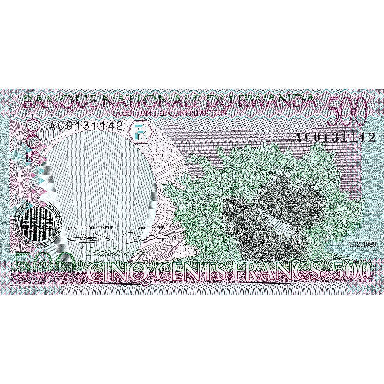 Rwanda, 500 Francs, 1998, 1998-12-01, KM:26a, UNC(65-70)