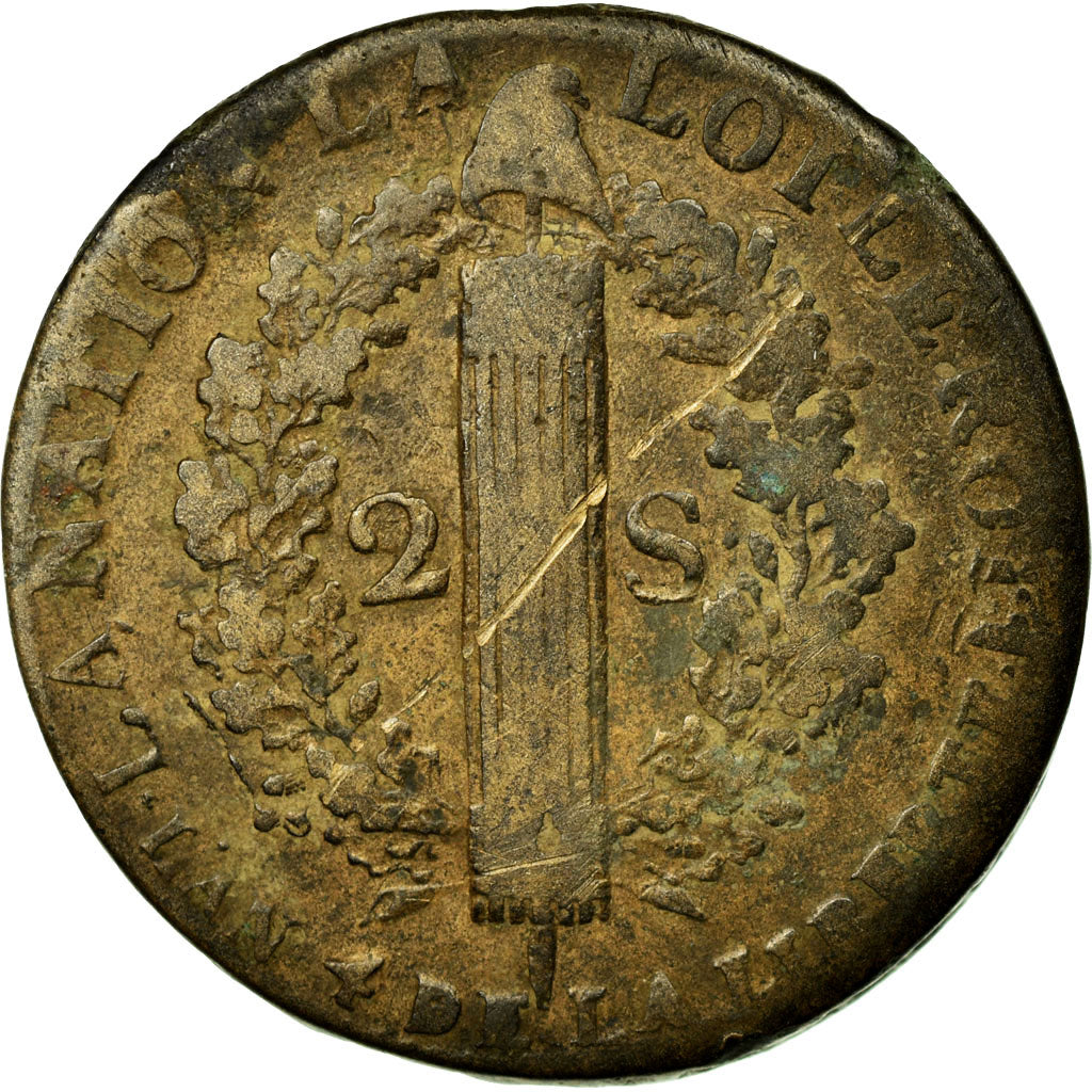Coin, France, 2 sols françois, 2 Sols, 1792, Lille, VF(30-35), Bronze