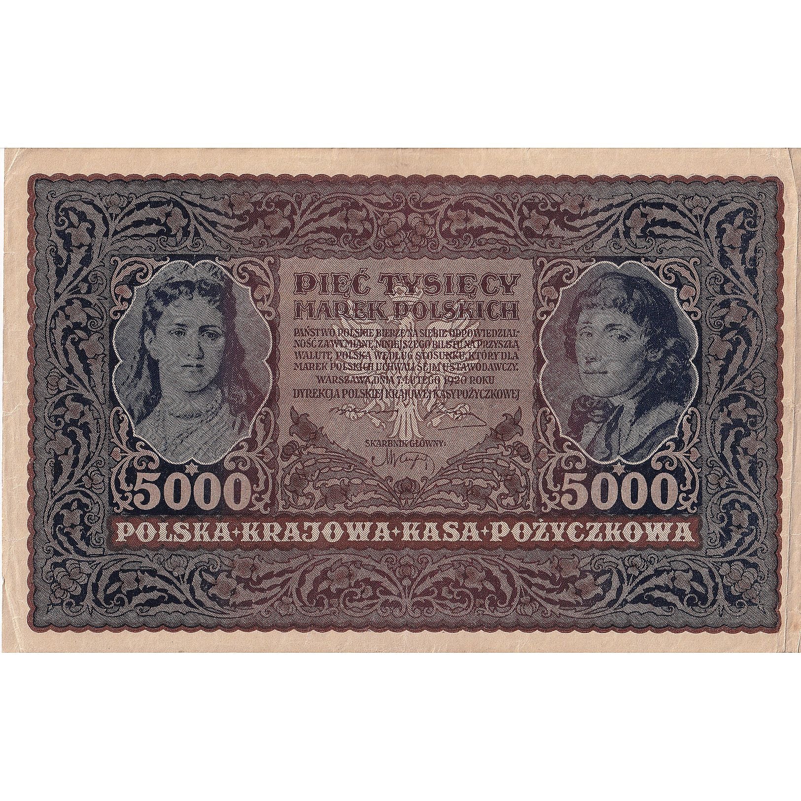 Poland, 5000 Marek, 1920, 1920-02-07, KM:31, EF(40-45)