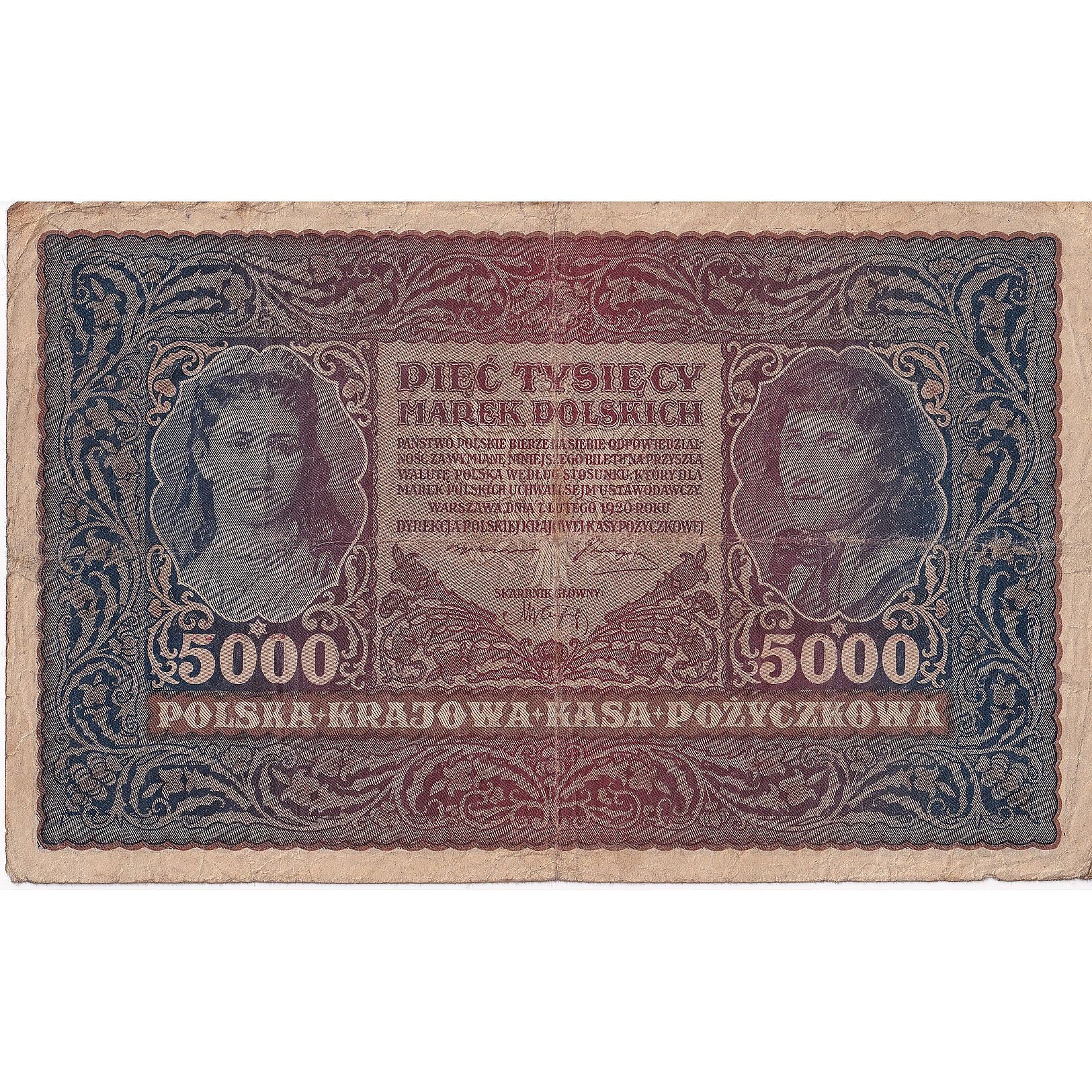 Poland, 5000 Marek, 1920, 1920-02-07, KM:31, VG(8-10)