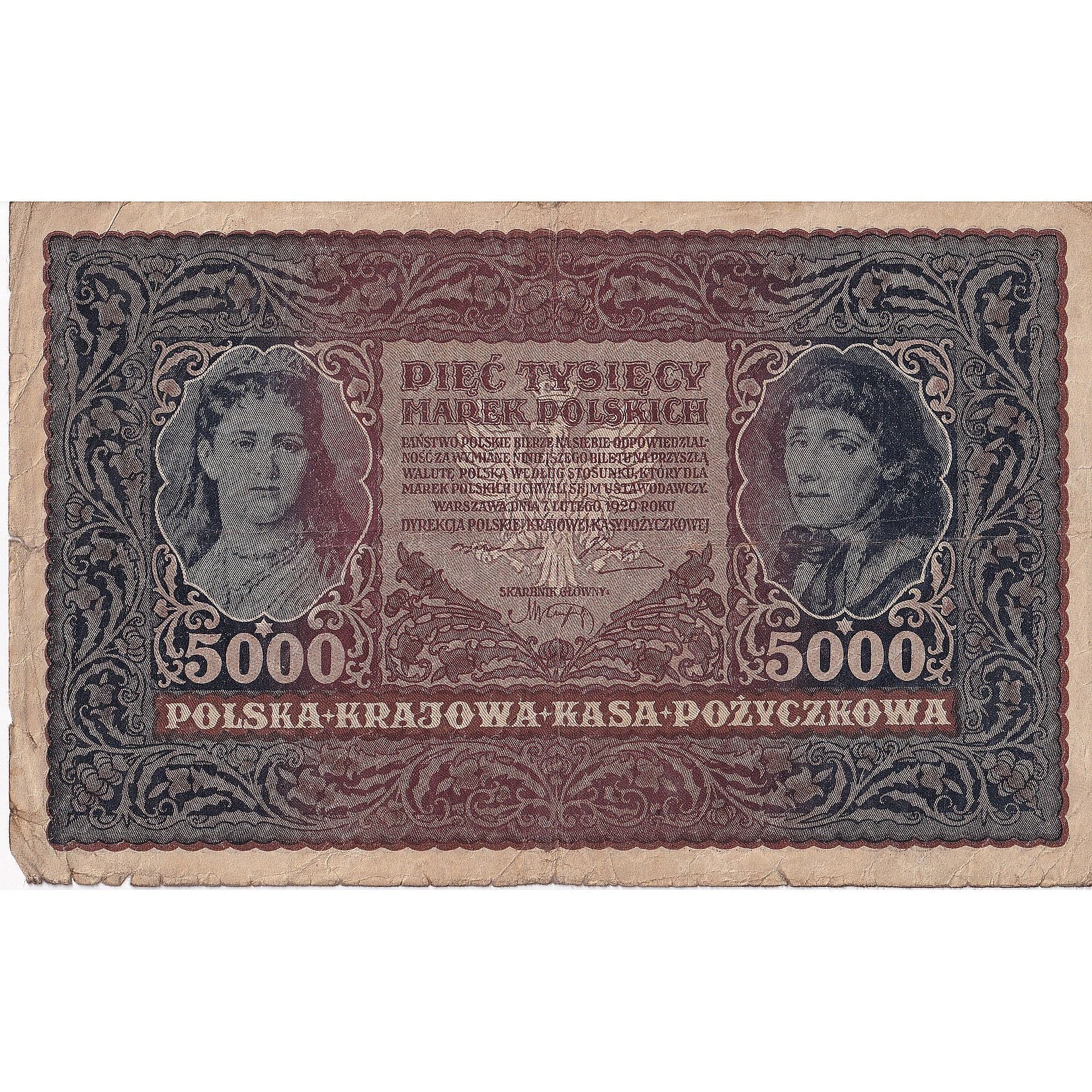 5000 Marek, 1920, Polonia, 1920-02-07, KM:31, RC