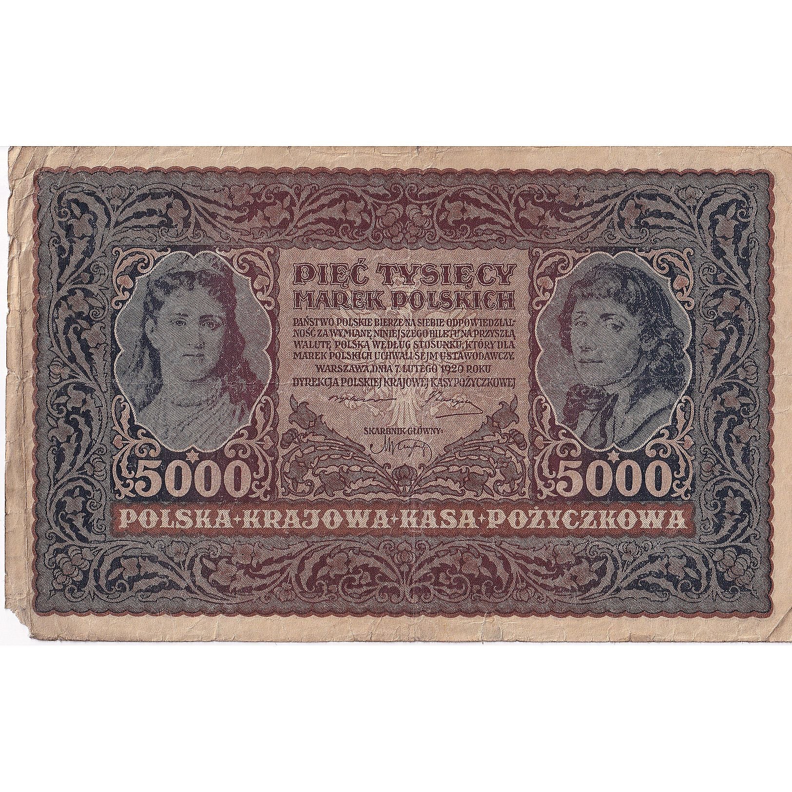 5000 Marek, 1920, Polonia, 1920-02-07, KM:31, RC