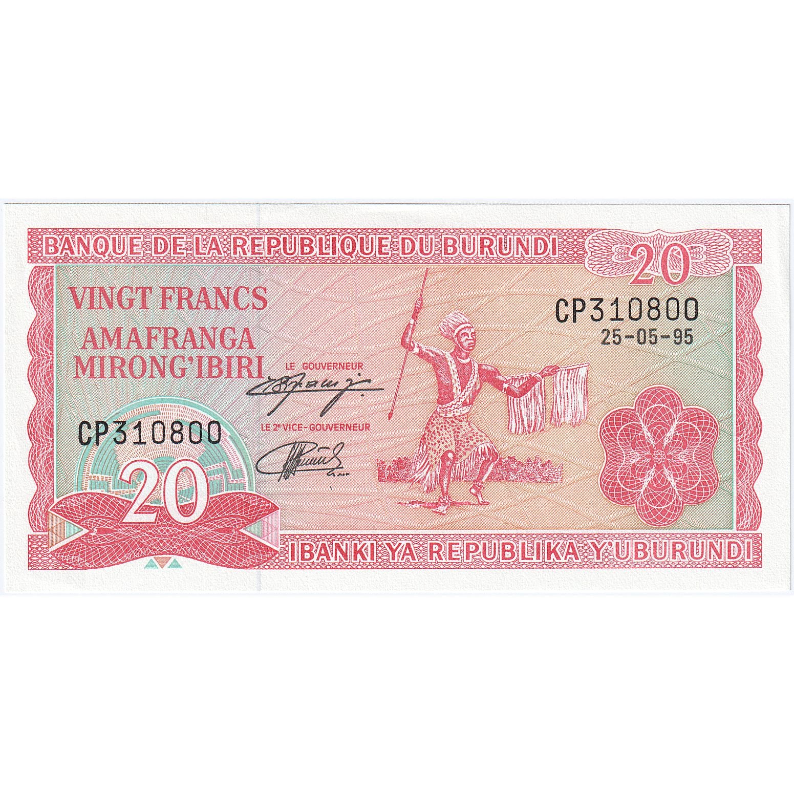 20 Francs, 1995, Burundi, 1995-05-25, KM:27b, UNC