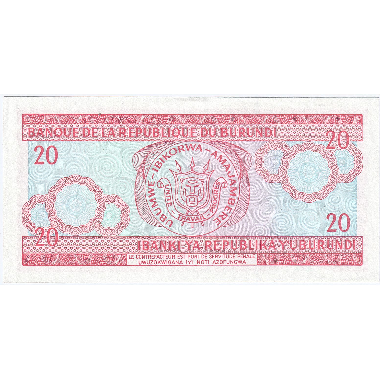 20 Francs, 1995, Burundi, 1995-05-25, KM:27b, UNC