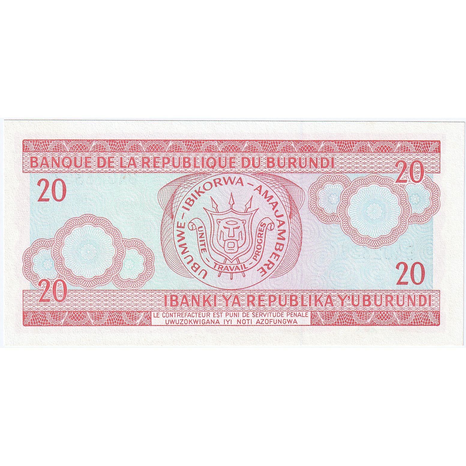 20 Francs, 2001, Burundi, 2001-08-01, KM:27b, UNC