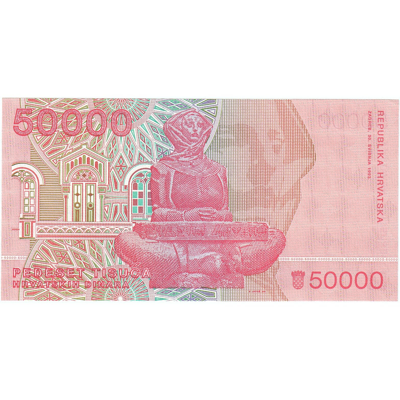 Kroatien, 50,000 Dinara, 1993, 1993-05-30, KM:26a, UNZ