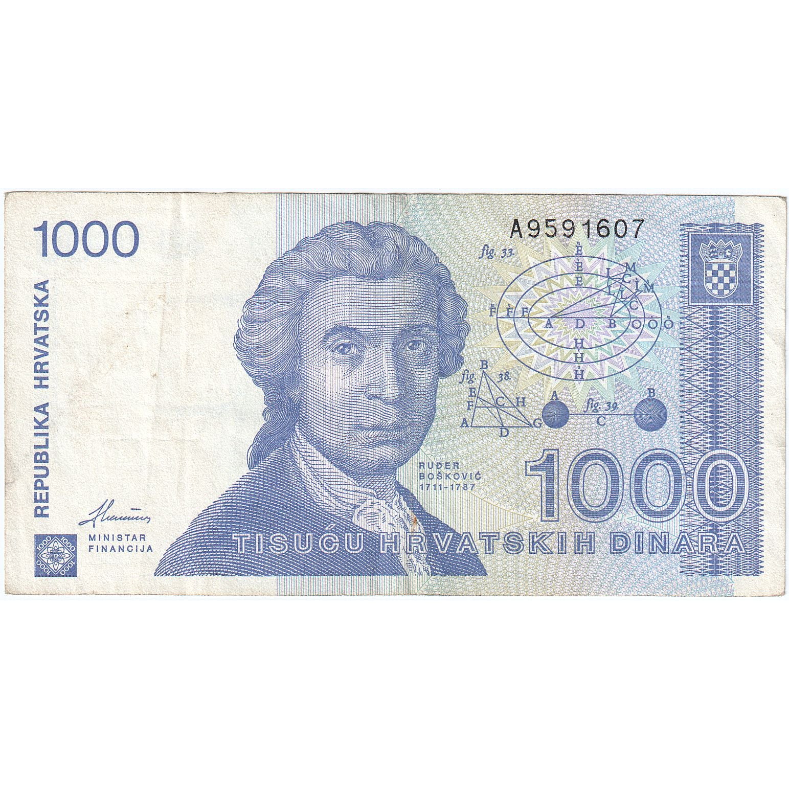 Croazia, 1000 Dinara, 1991, 1991-10-08, KM:22a, MB