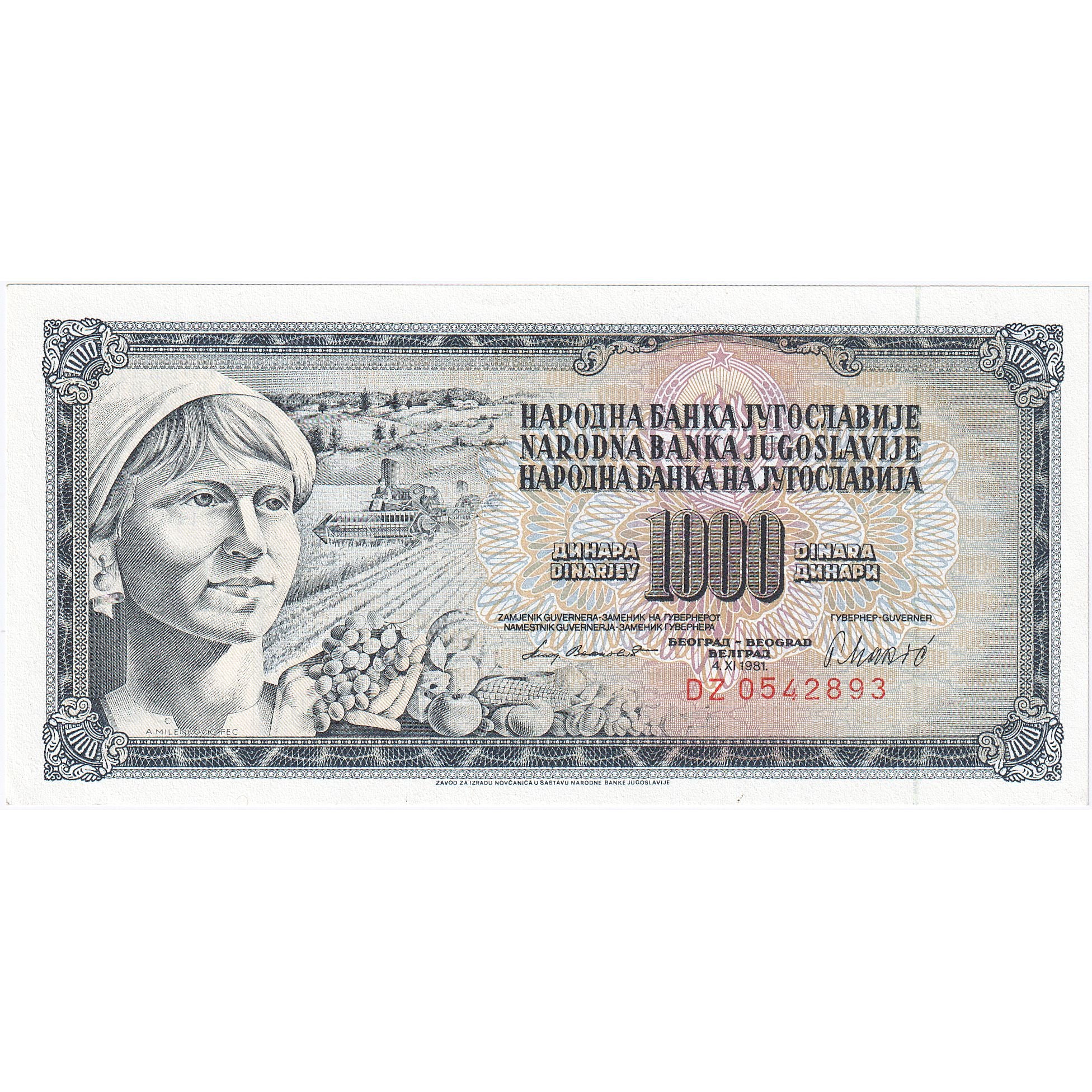 Yougoslavie, 1000 Dinara, 1981-11-04, KM:92d, NEUF