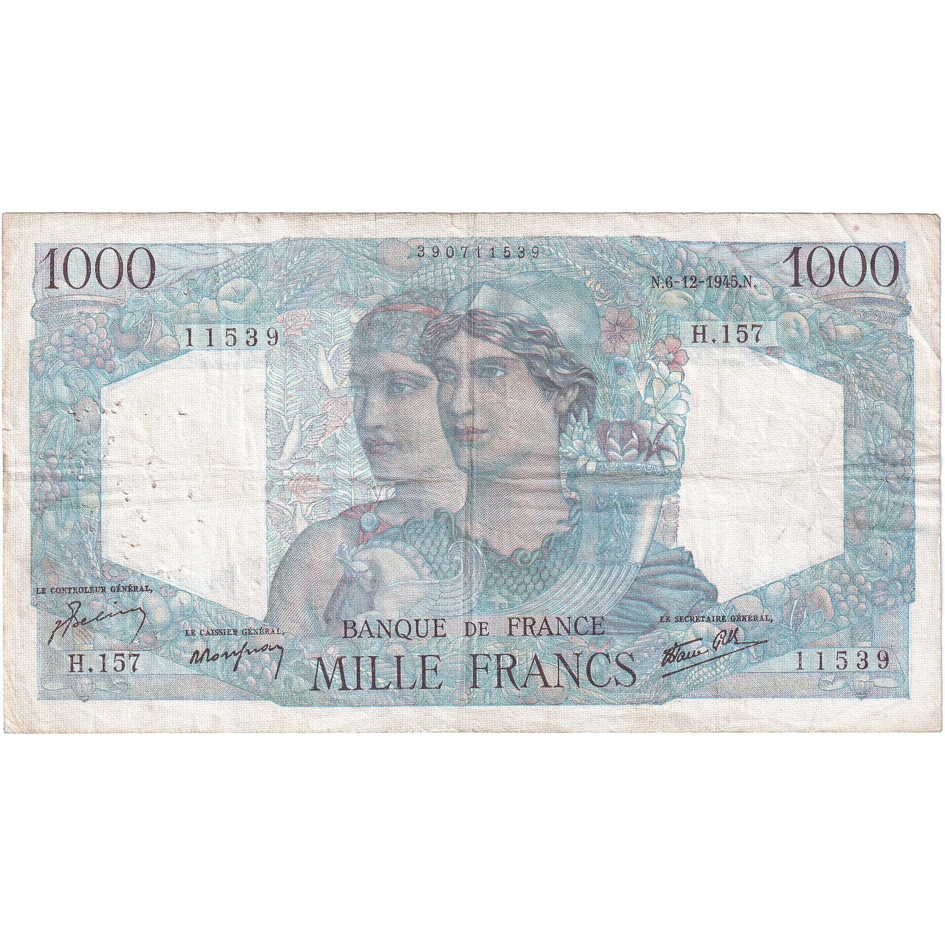 Francia, 1000 Francs, Minerve et Hercule, H.157, MB, Fayette:41.9, KM:130a