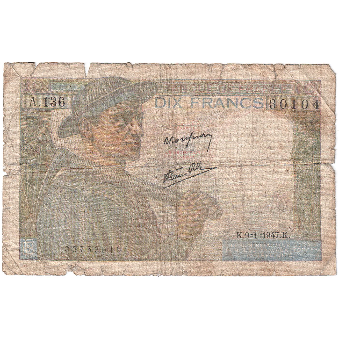 Francia, 10 Francs, 1947, A.136, RC, Fayette:8.17, KM:99e