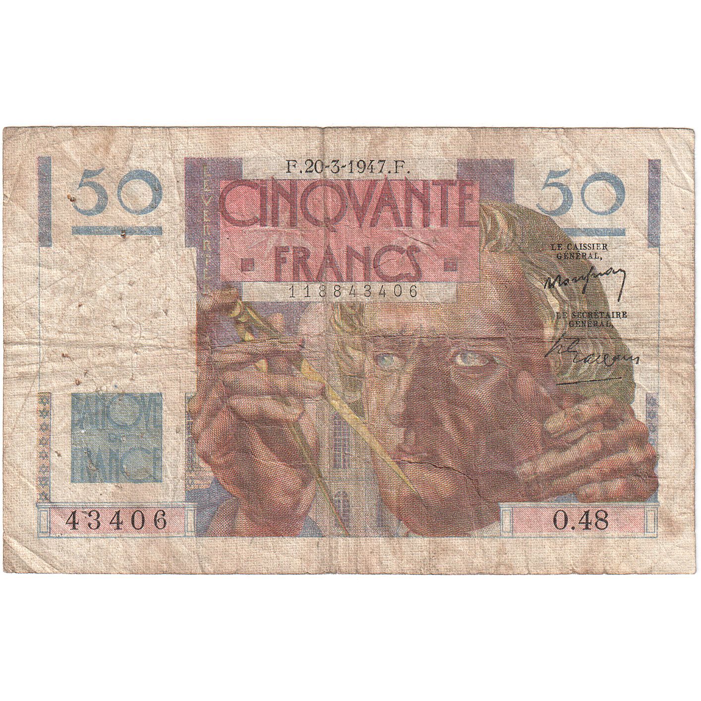 Francia, 50 Francs, Le Verrier, 1947, O.48, B, Fayette:20.7, KM:127b