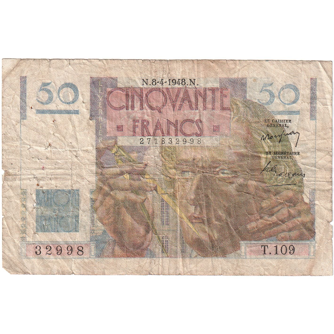 Francia, 50 Francs, Le Verrier, T.109, B, Fayette:20.10, KM:127b