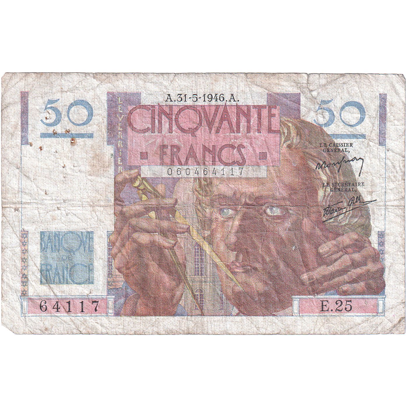 Francia, 50 Francs, Le Verrier, 1946, E.25, B, Fayette:20.5, KM:127a