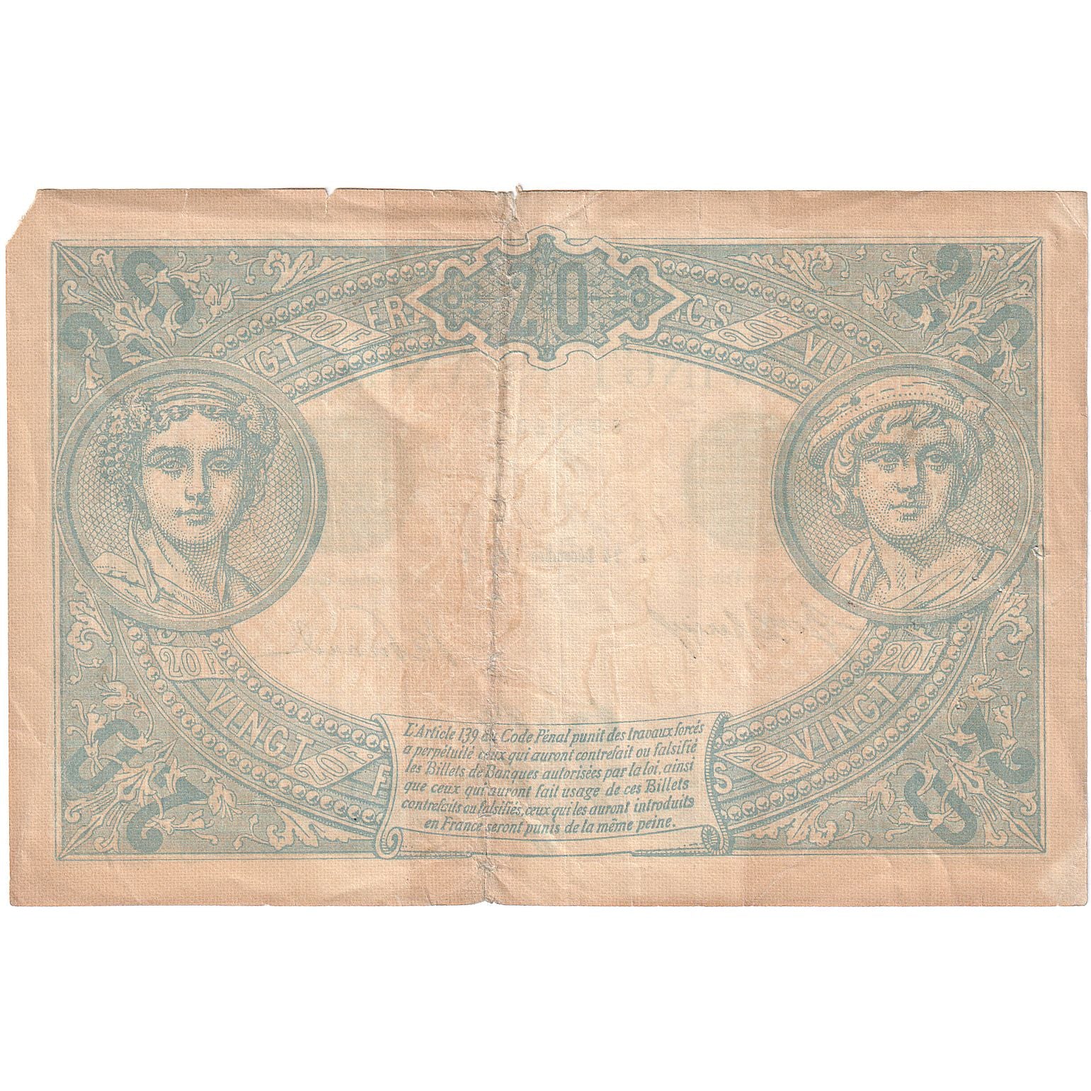 França, 20 Francs, Bleu, 1912, N.3581, VF(30-35), Fayette:10.02, KM:68b