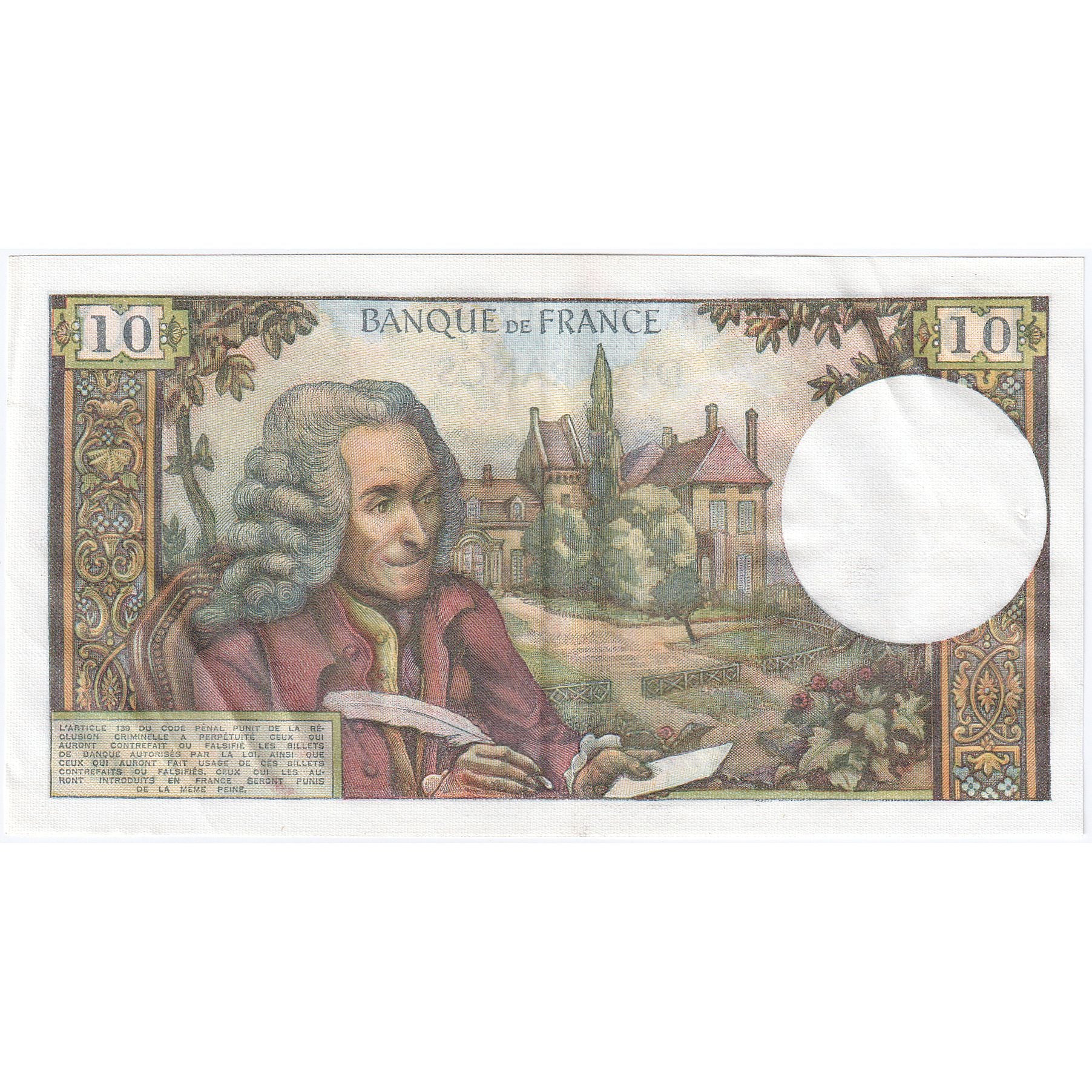 France, 10 Francs, Voltaire, S.942, AU(55-58), Fayette:62.65, KM:147d