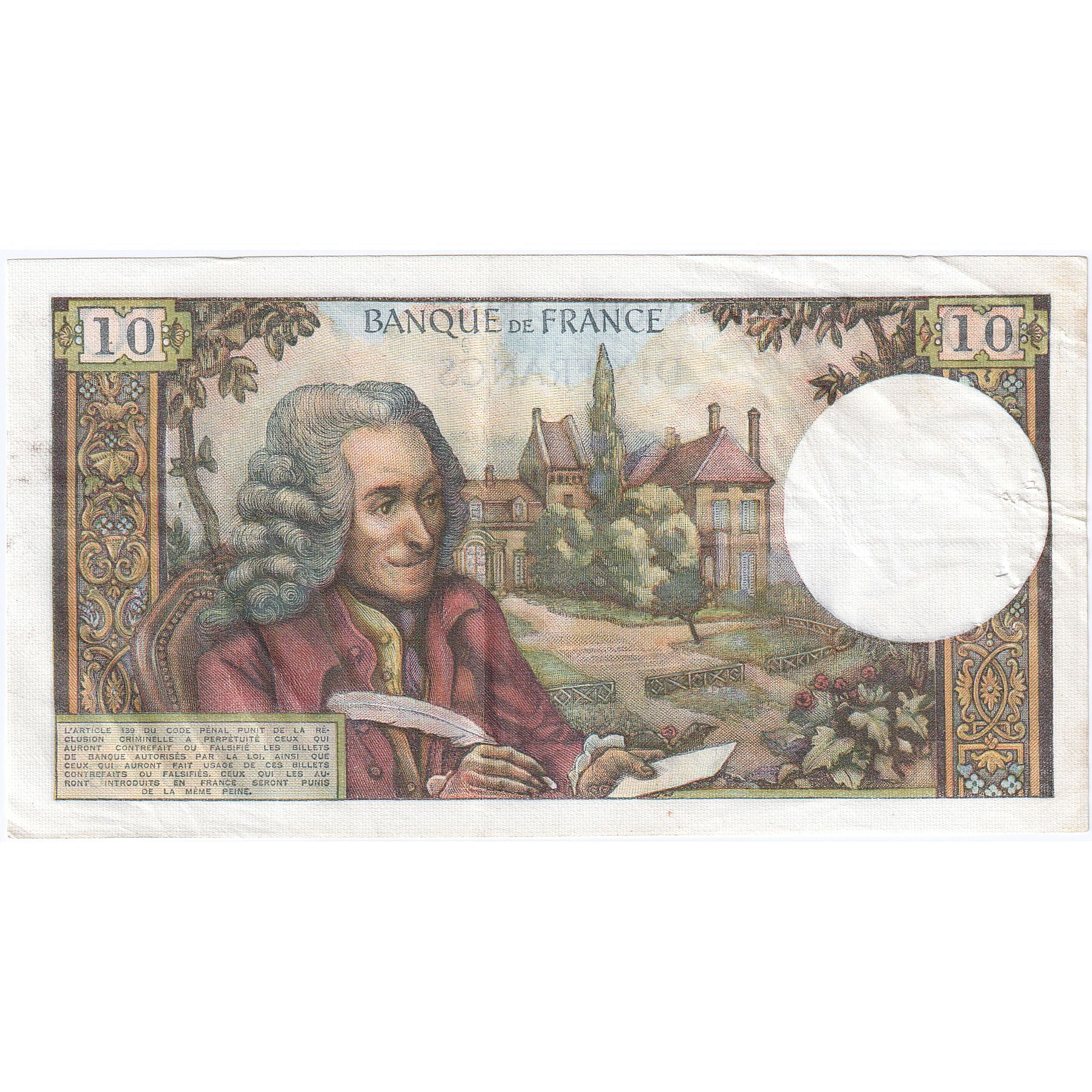 França, 10 Francs, Voltaire, 1971, D.718, AU(55-58), Fayette:62.52, KM:147d