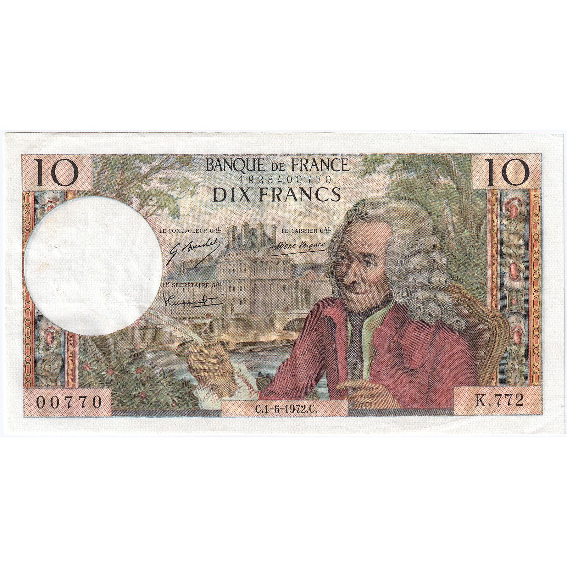 Frankreich, 10 Francs, Voltaire, 1972-06-01, K.772, VZ