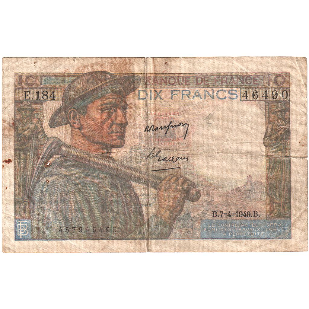 France, 10 Francs, Mineur, E.184, F(12-15), Fayette:8.21, KM:99f