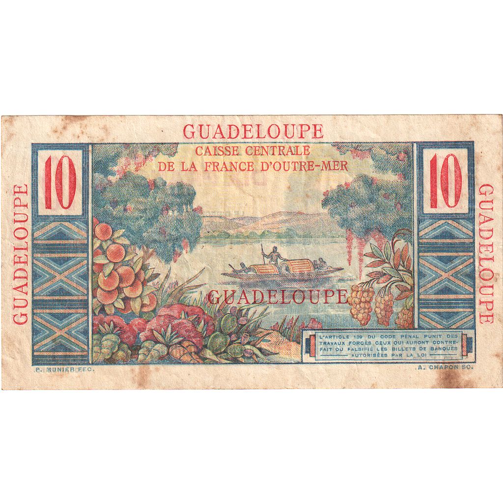 Guadeloupe, 10 Francs, Undated (1947-49), H.11 52921, VF(20-25), KM:32